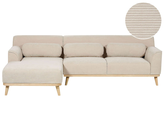 Right Hand Jumbo Cord Corner Sofa Beige SIMOS