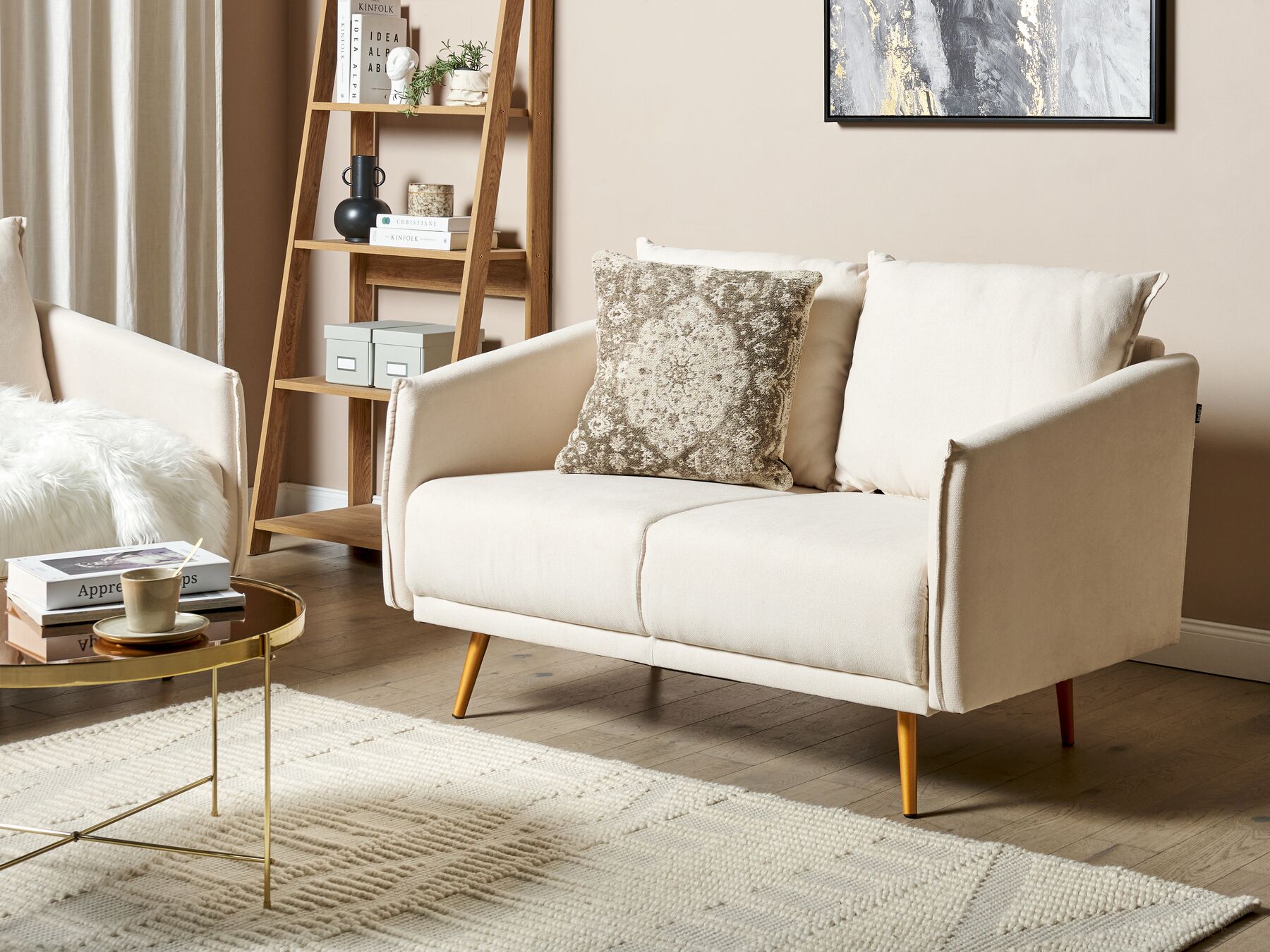 2 Seater Fabric Sofa Beige MAURA