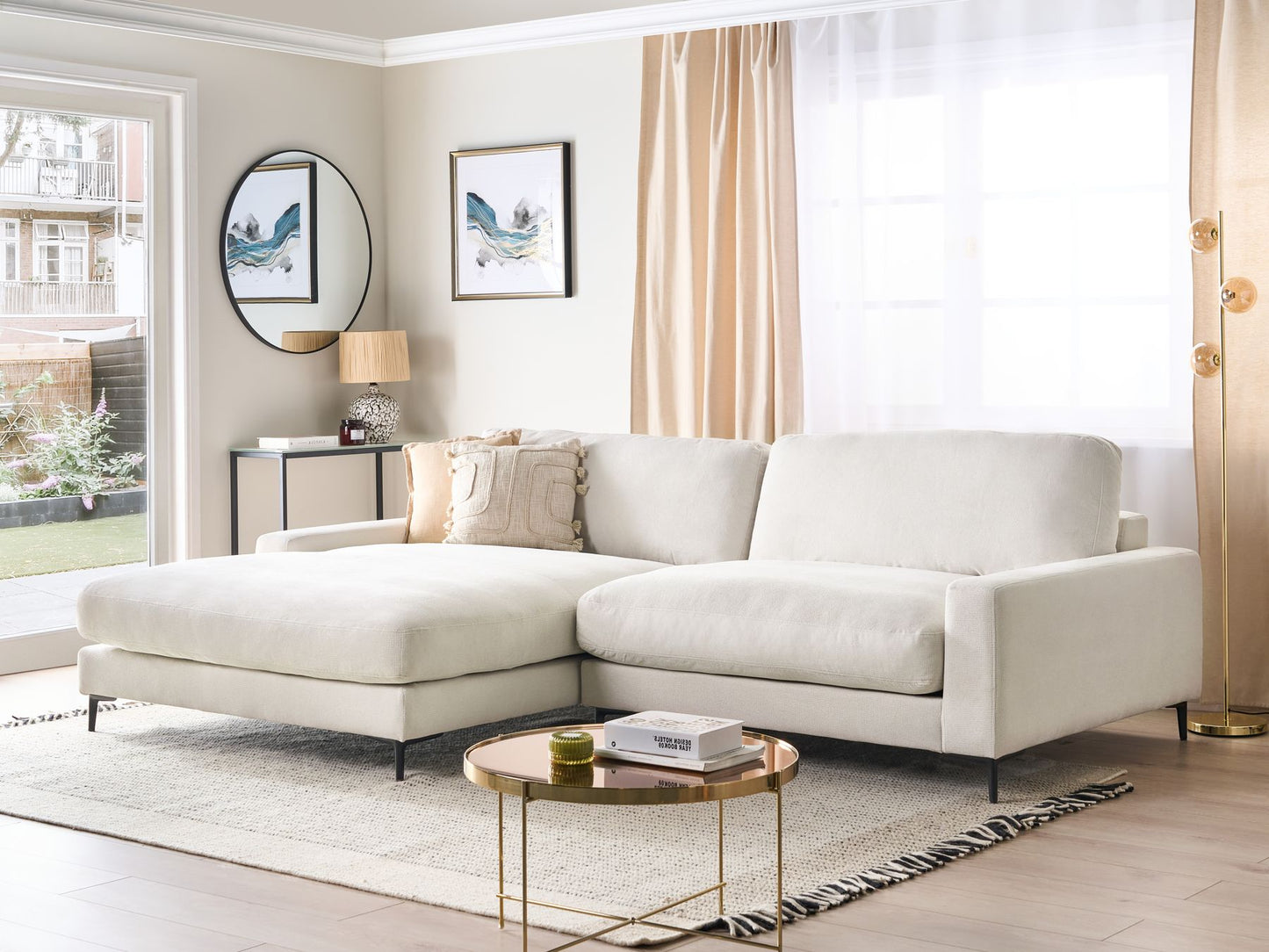Right Hand Fabric Corner Sofa Off-White MALOY
