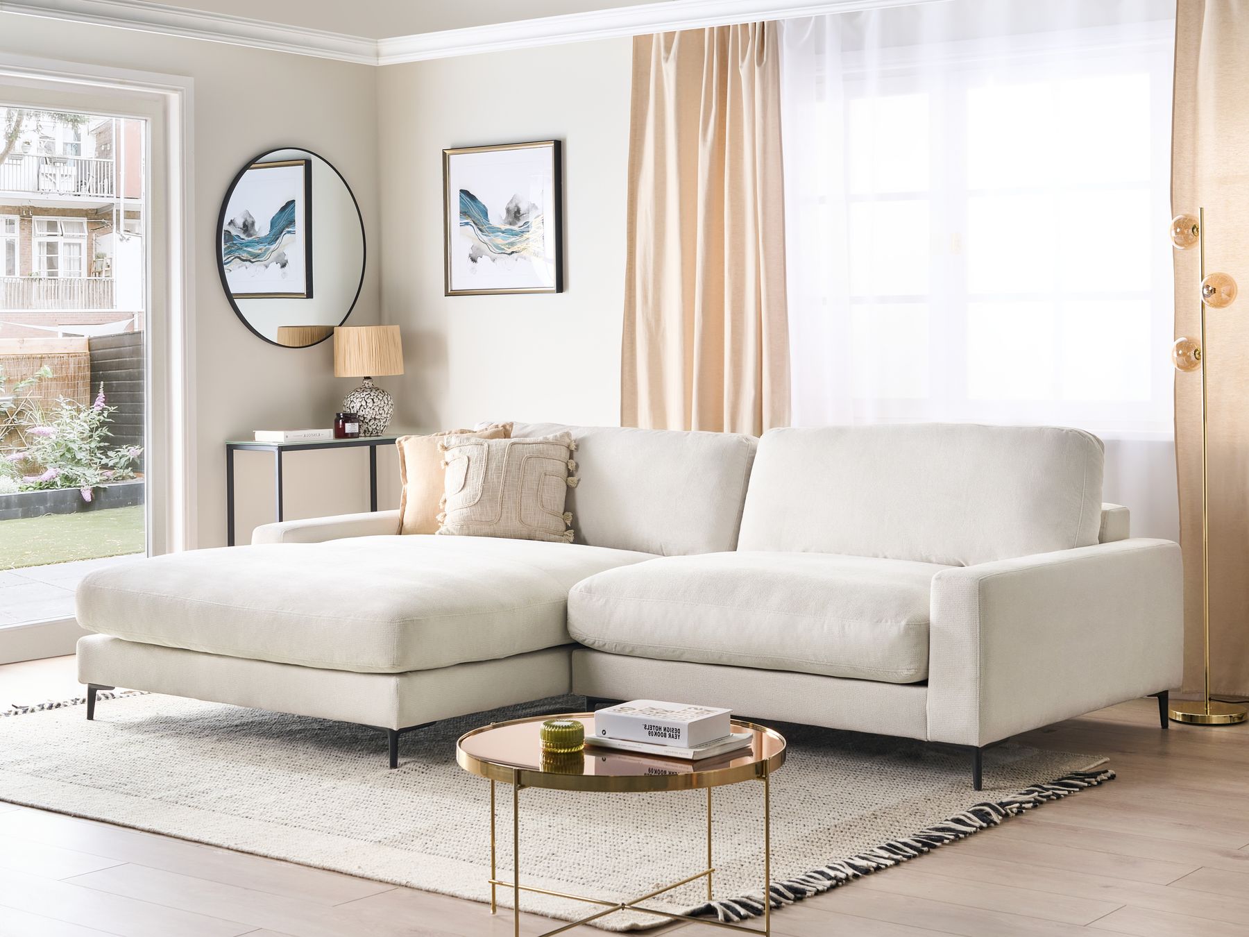 Right Hand Fabric Corner Sofa Off-White MALOY