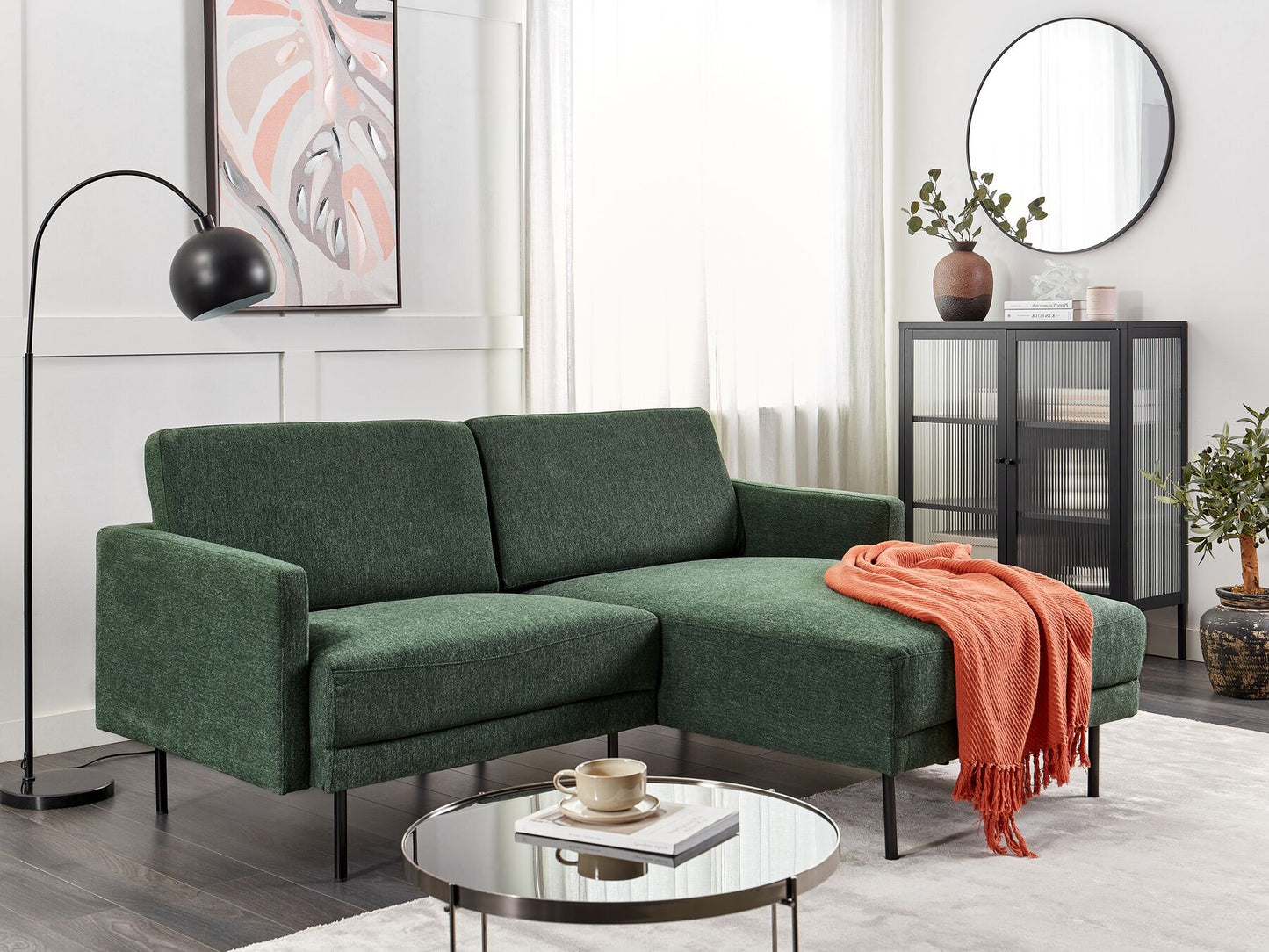 Left Hand 2 Seater Fabric Corner Sofa Dark Green BREDA