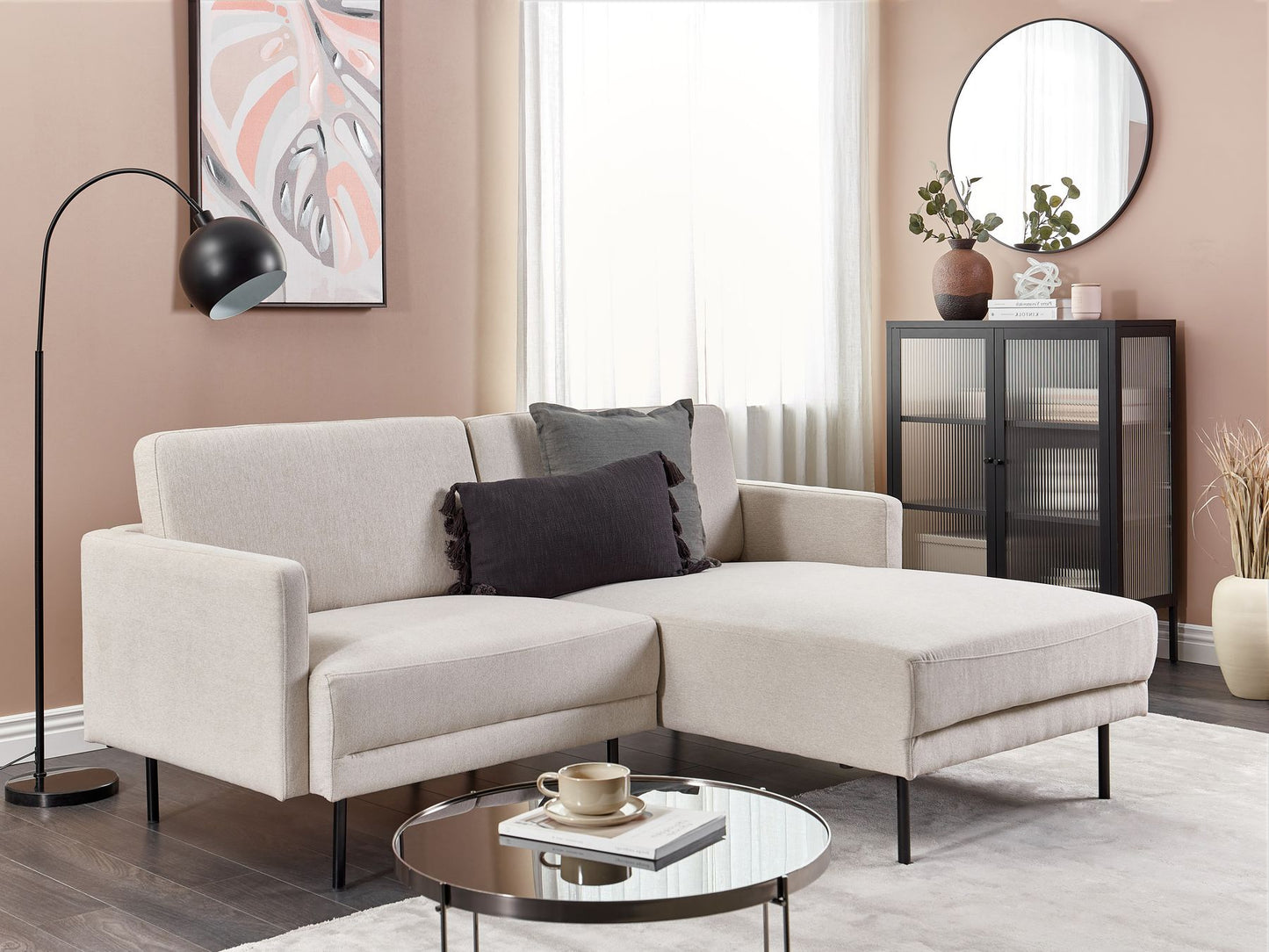 Left Hand 2 Seater Fabric Corner Sofa Beige BREDA