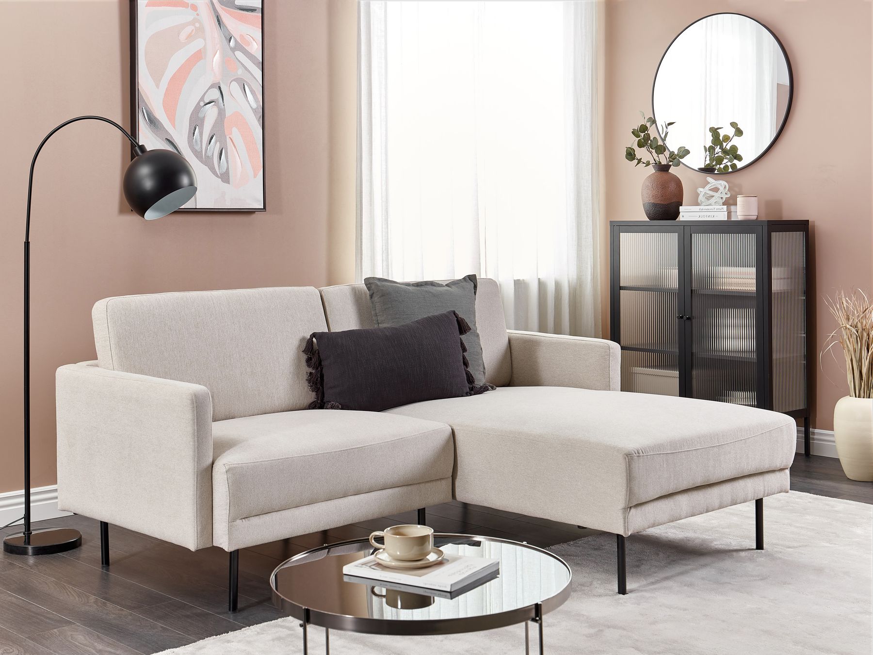 Left Hand 2 Seater Fabric Corner Sofa Beige BREDA