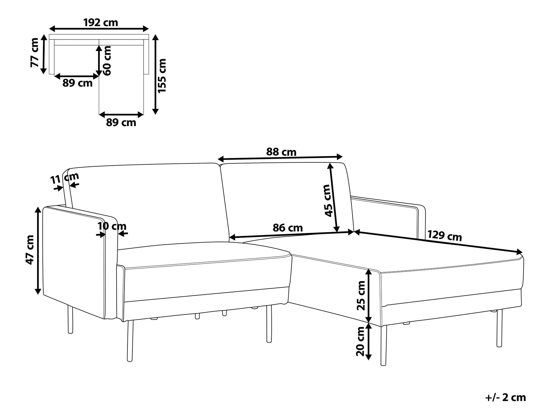 Left Hand 2 Seater Fabric Corner Sofa Beige BREDA