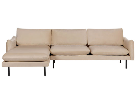 Right Hand Velvet Corner Sofa Beige VINTERBRO