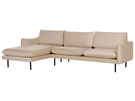 Right Hand Velvet Corner Sofa Beige VINTERBRO