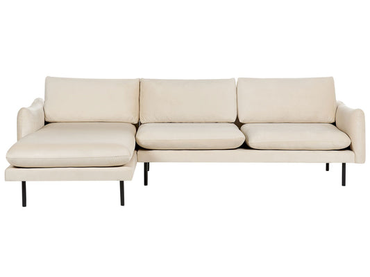 Right Hand Velvet Corner Sofa Light Beige VINTERBRO