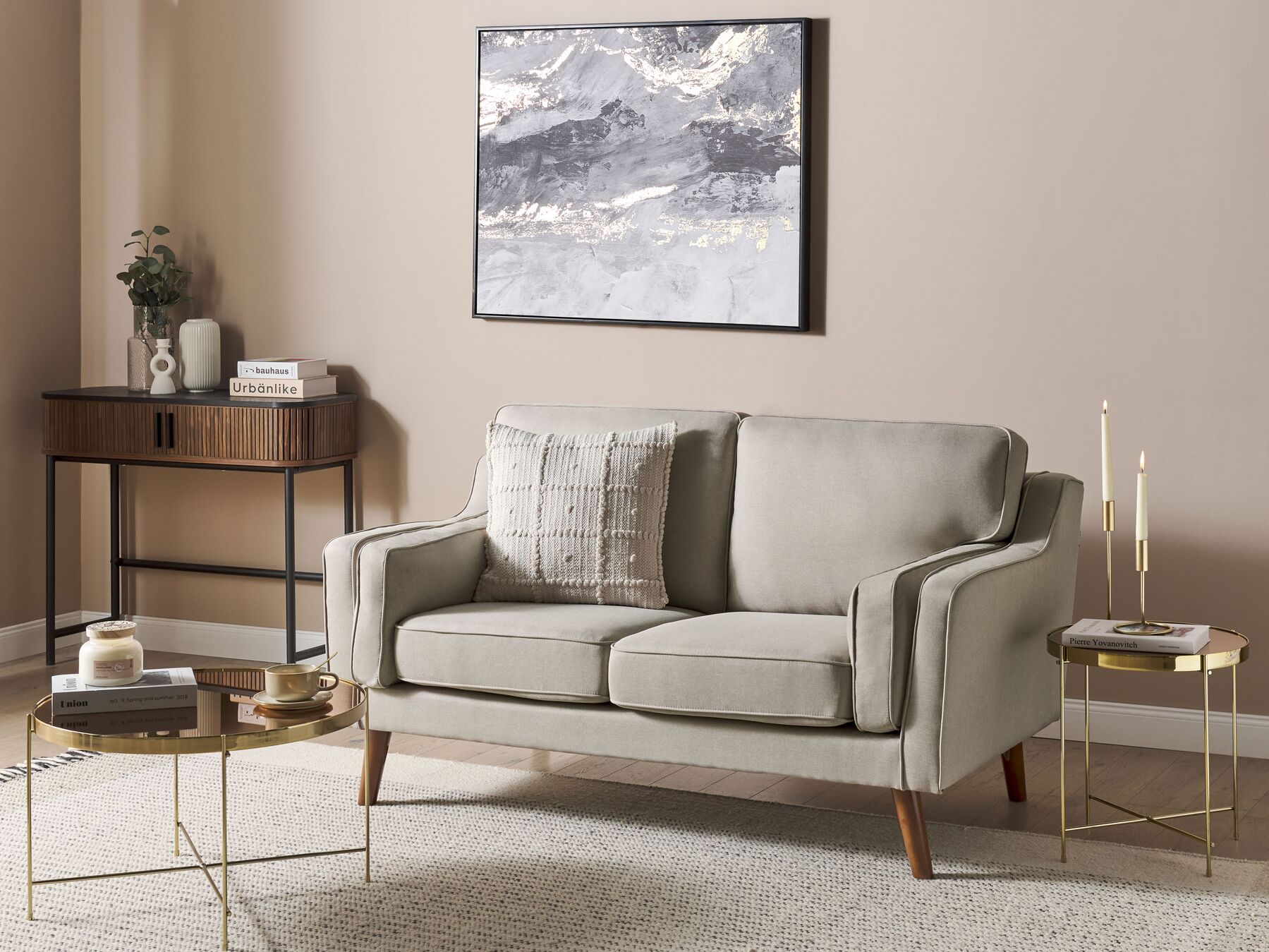 2 Seater Fabric Sofa Beige LOKKA