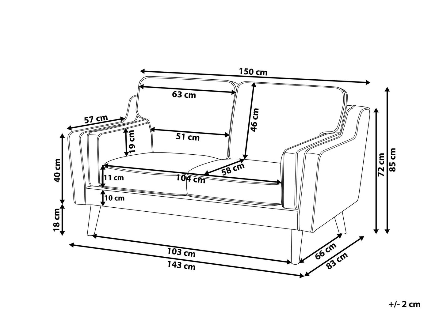 2 Seater Fabric Sofa Beige LOKKA