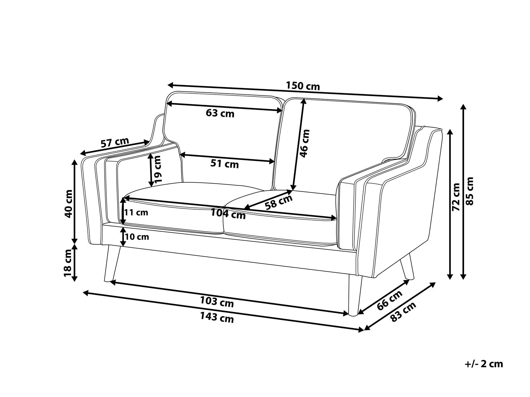 2 Seater Fabric Sofa Beige LOKKA