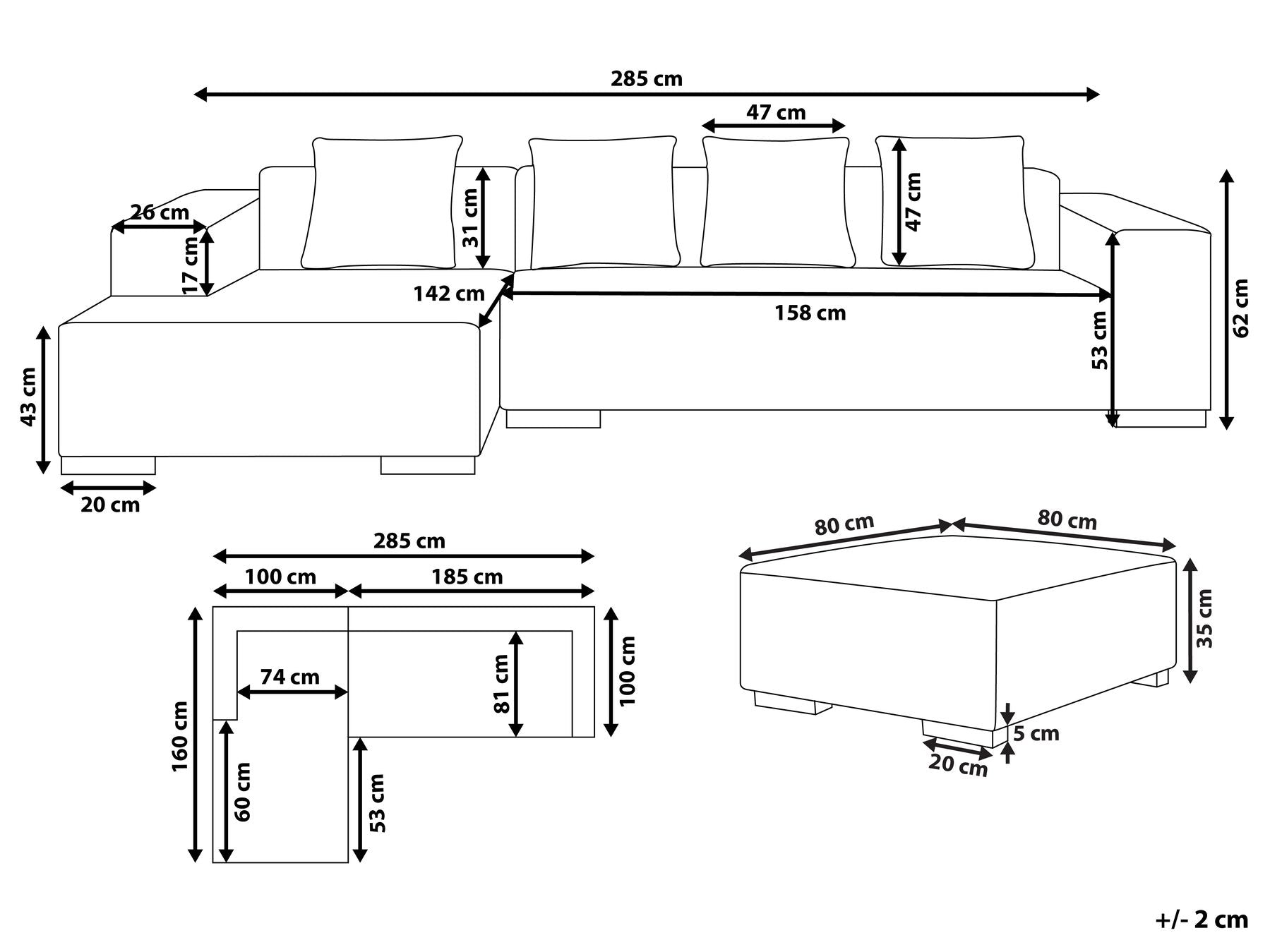 Right Hand Jumbo Cord Corner Sofa with Ottoman Off-White LUNGO