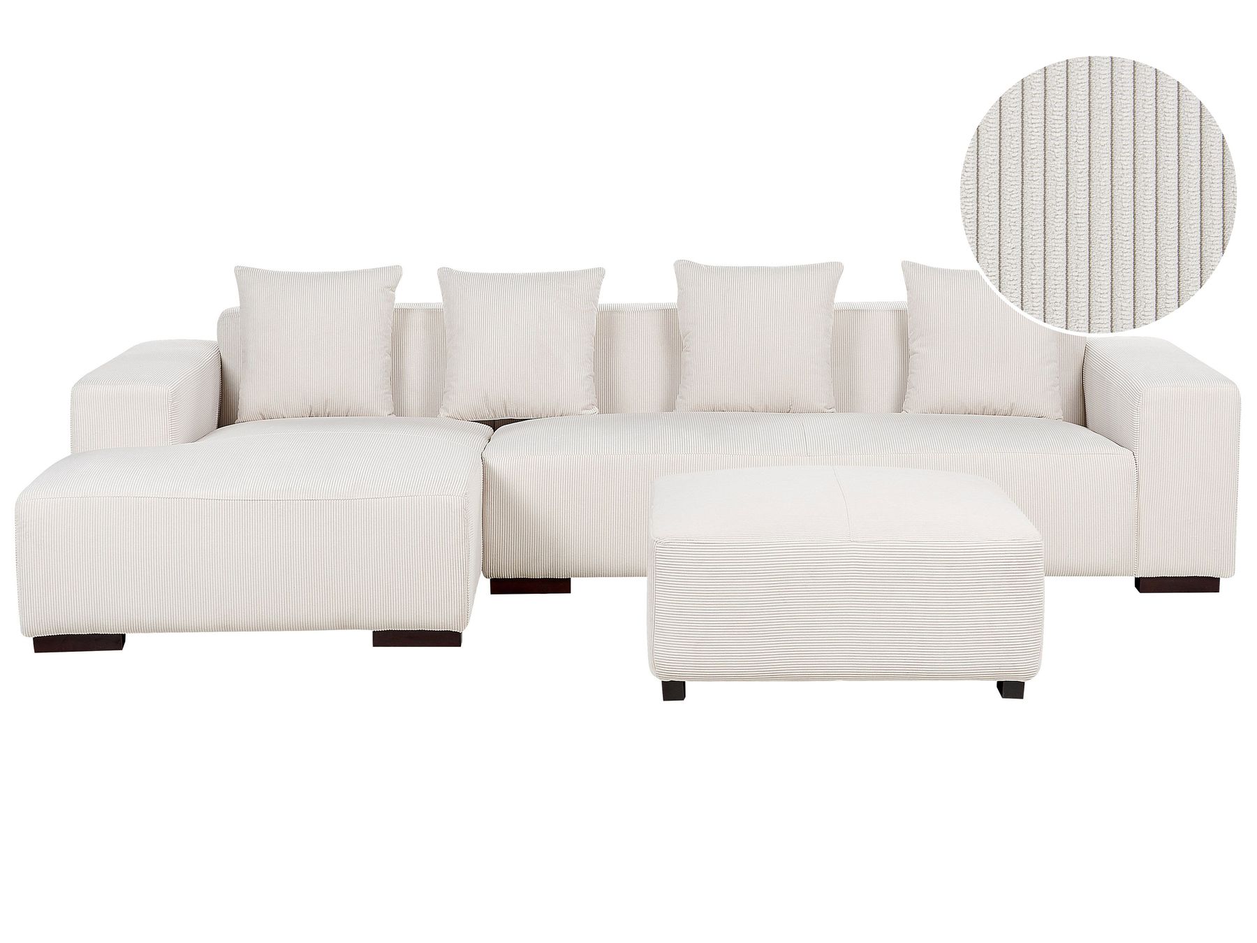 Right Hand Jumbo Cord Corner Sofa with Ottoman Off-White LUNGO