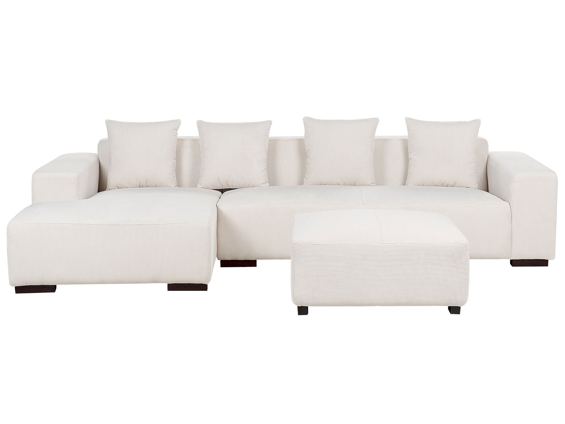 Right Hand Jumbo Cord Corner Sofa with Ottoman Off-White LUNGO