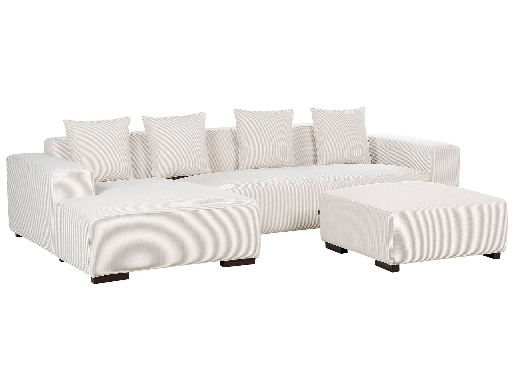 Right Hand Jumbo Cord Corner Sofa with Ottoman Off-White LUNGO