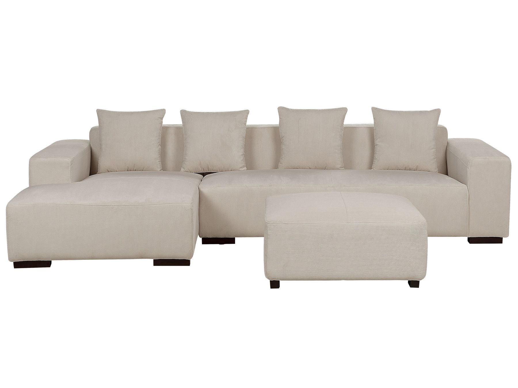 Right Hand Jumbo Cord Corner Sofa with Ottoman Beige LUNGO