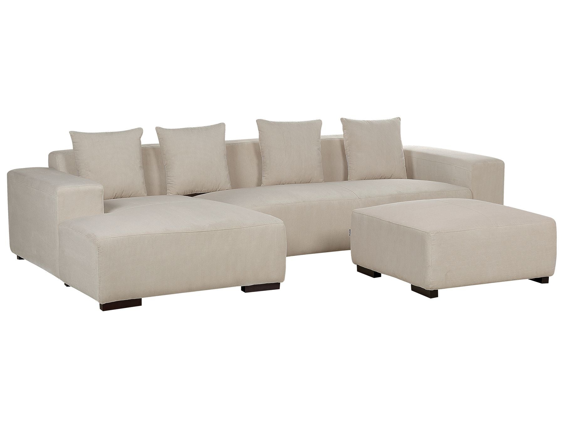 Right Hand Jumbo Cord Corner Sofa with Ottoman Beige LUNGO
