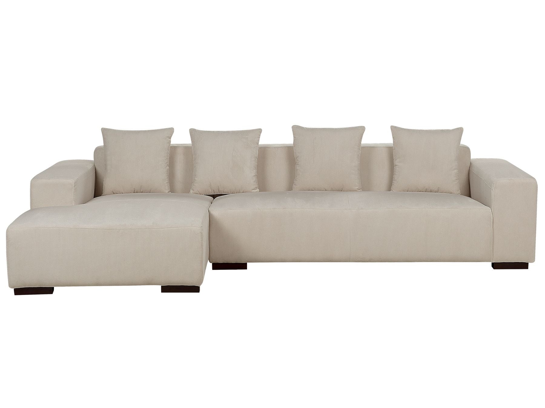 Right Hand Jumbo Cord Corner Sofa with Ottoman Beige LUNGO