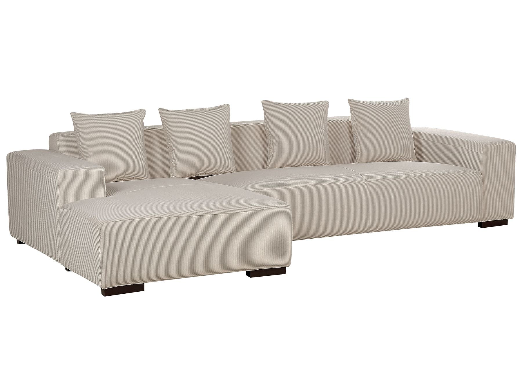 Right Hand Jumbo Cord Corner Sofa with Ottoman Beige LUNGO