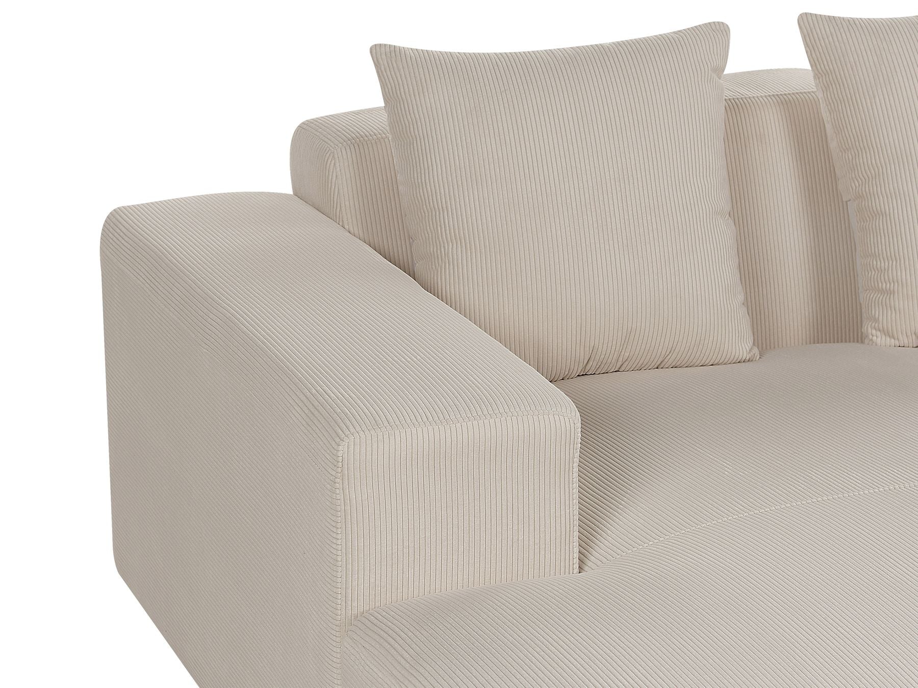 Right Hand Jumbo Cord Corner Sofa with Ottoman Beige LUNGO