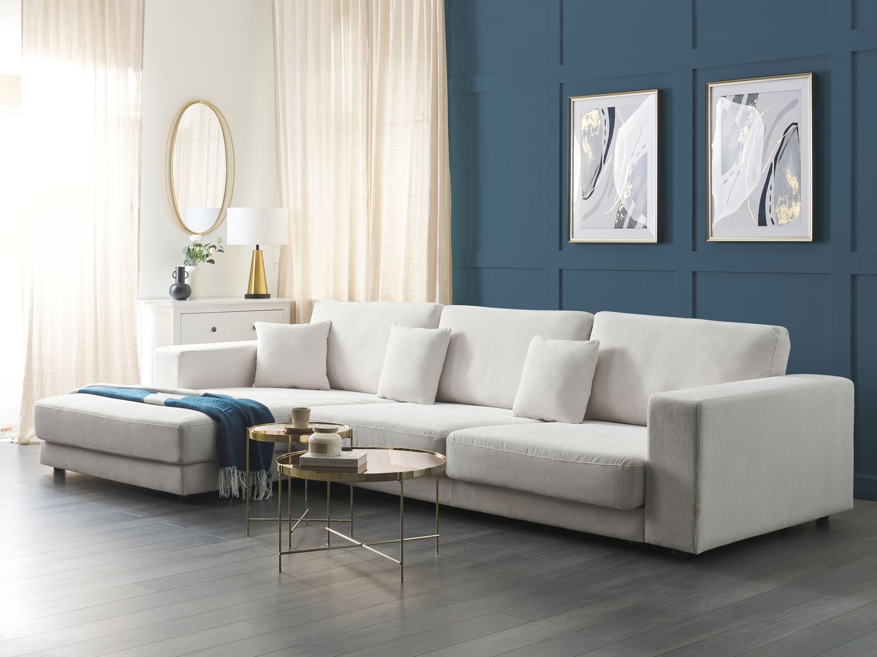 Right Hand 4 Seater Corner Sofa White LOFOTEN