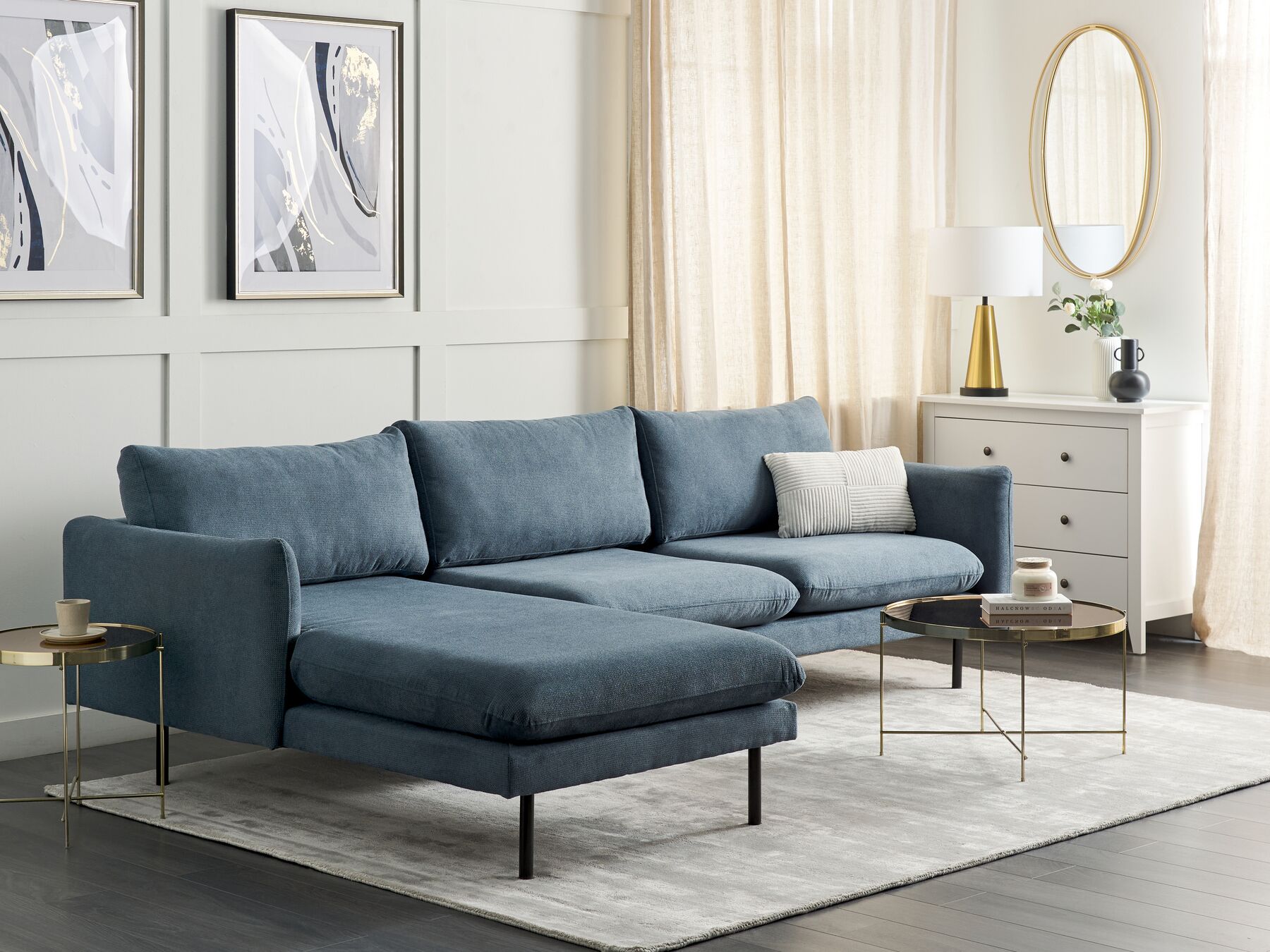 Fabric Corner Sofa Right Hand Blue VINTERBRO