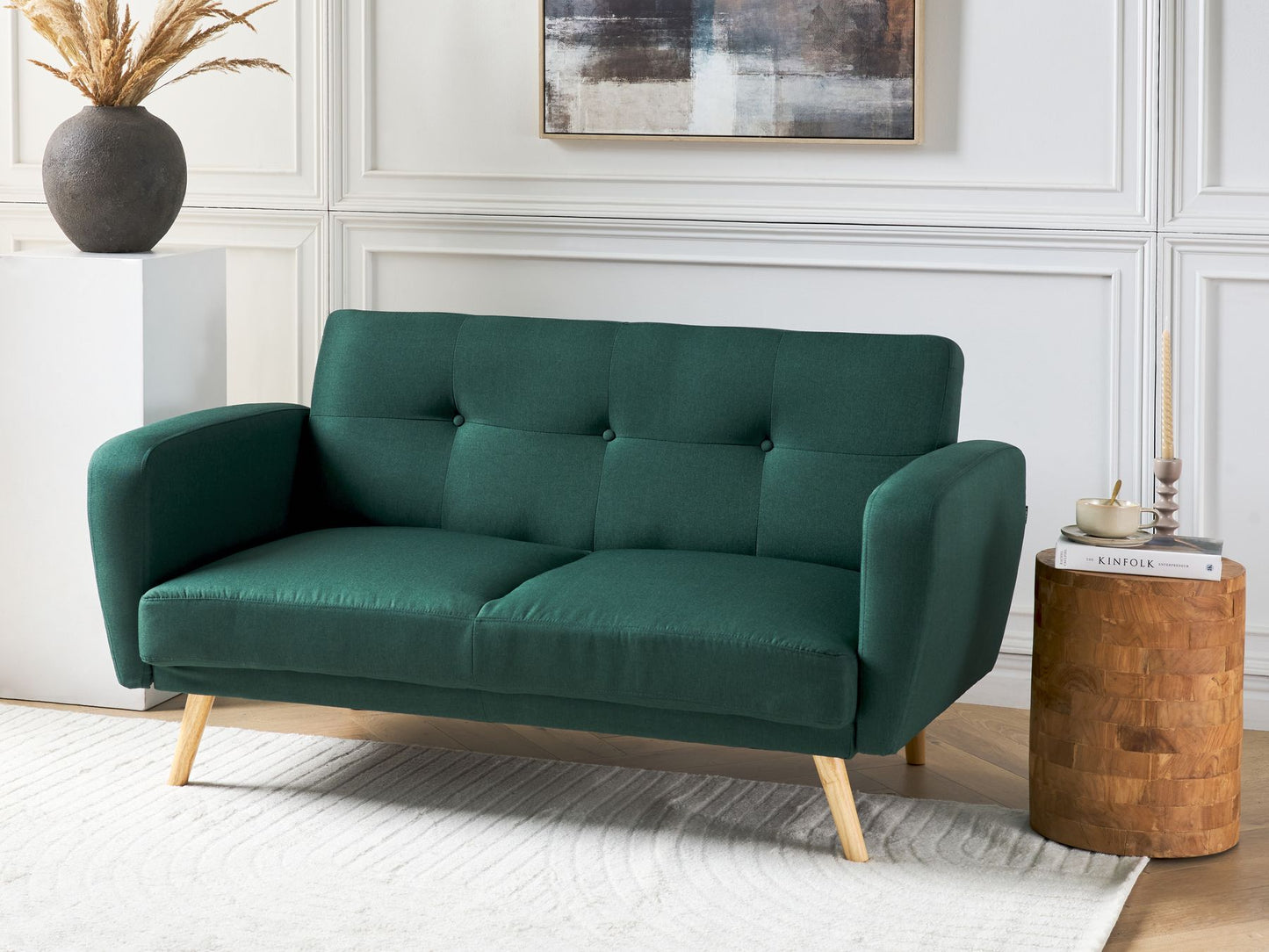 2 Seater Fabric Sofa Bed Green FLORLI