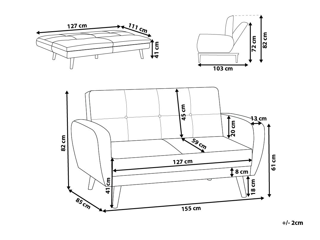 2 Seater Fabric Sofa Bed Green FLORLI