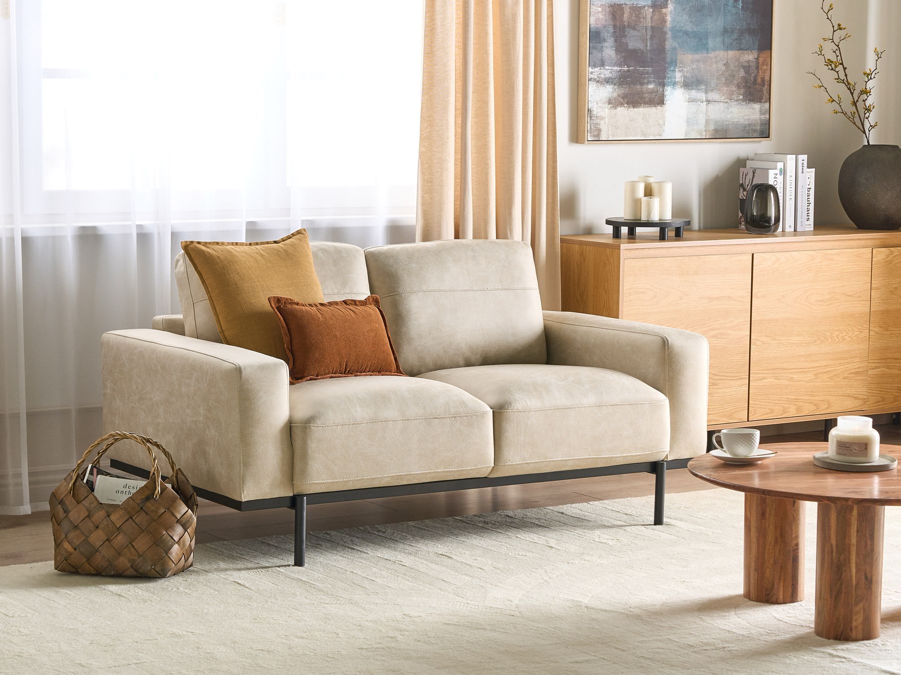 2 Seater Fabric Sofa Cream Beige SOVIK