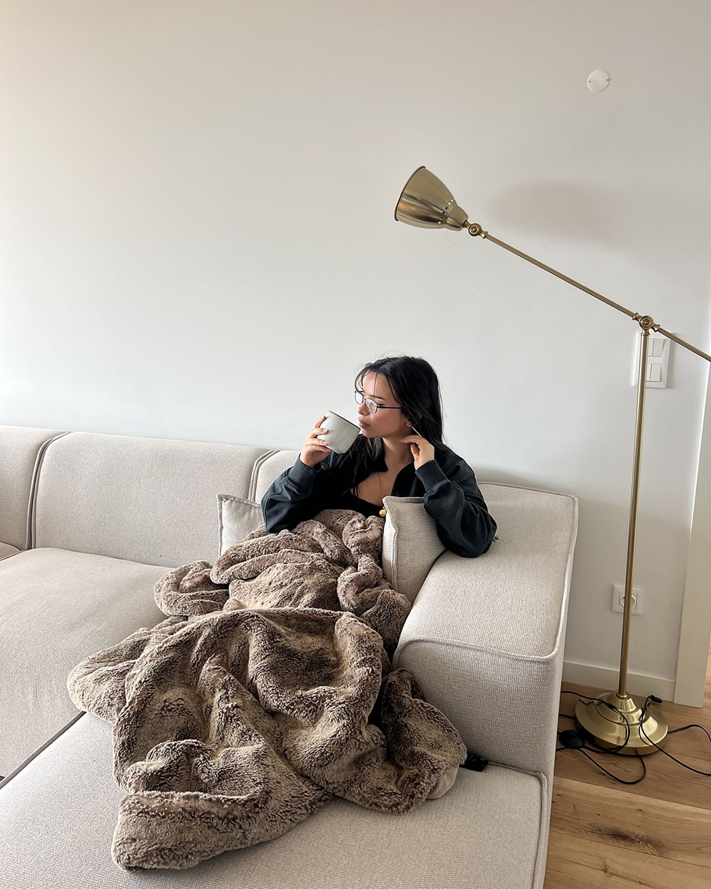 Left Hand Fabric Corner Sofa Light Beige DOLVA
