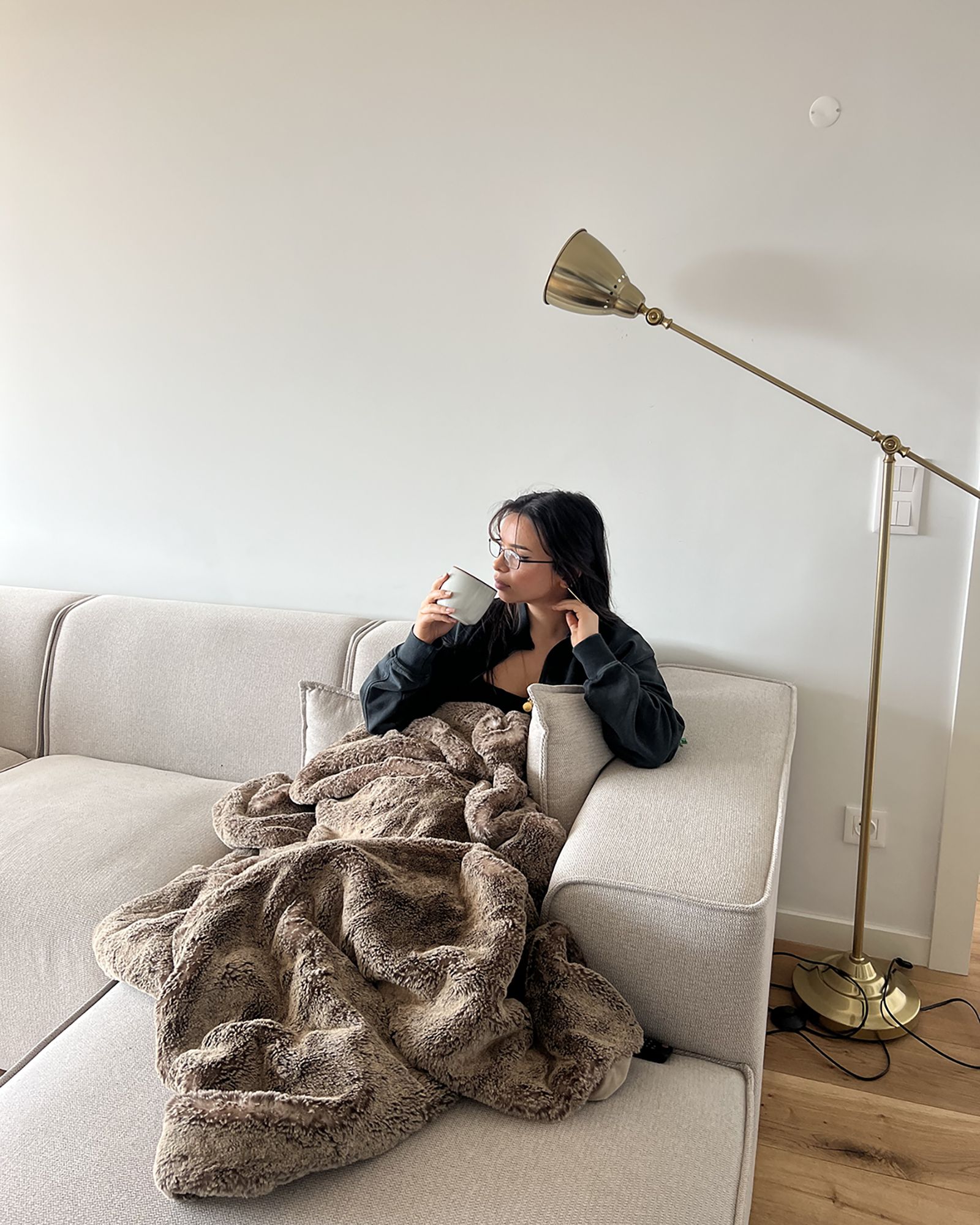 Left Hand Fabric Corner Sofa Light Beige DOLVA