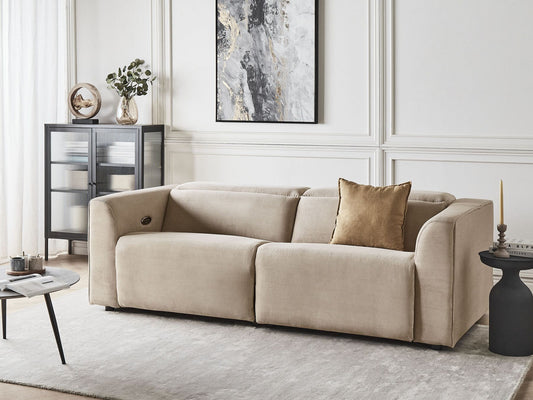 2 Seater Corduroy Electric Recliner Sofa with USB Port Sand Beige ULVEN