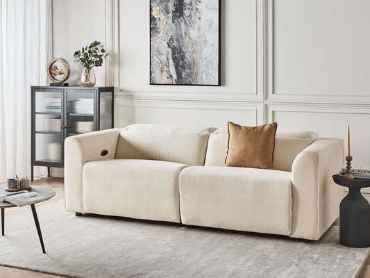 2 Seater Corduroy Electric Recliner Sofa with USB Port Beige ULVEN