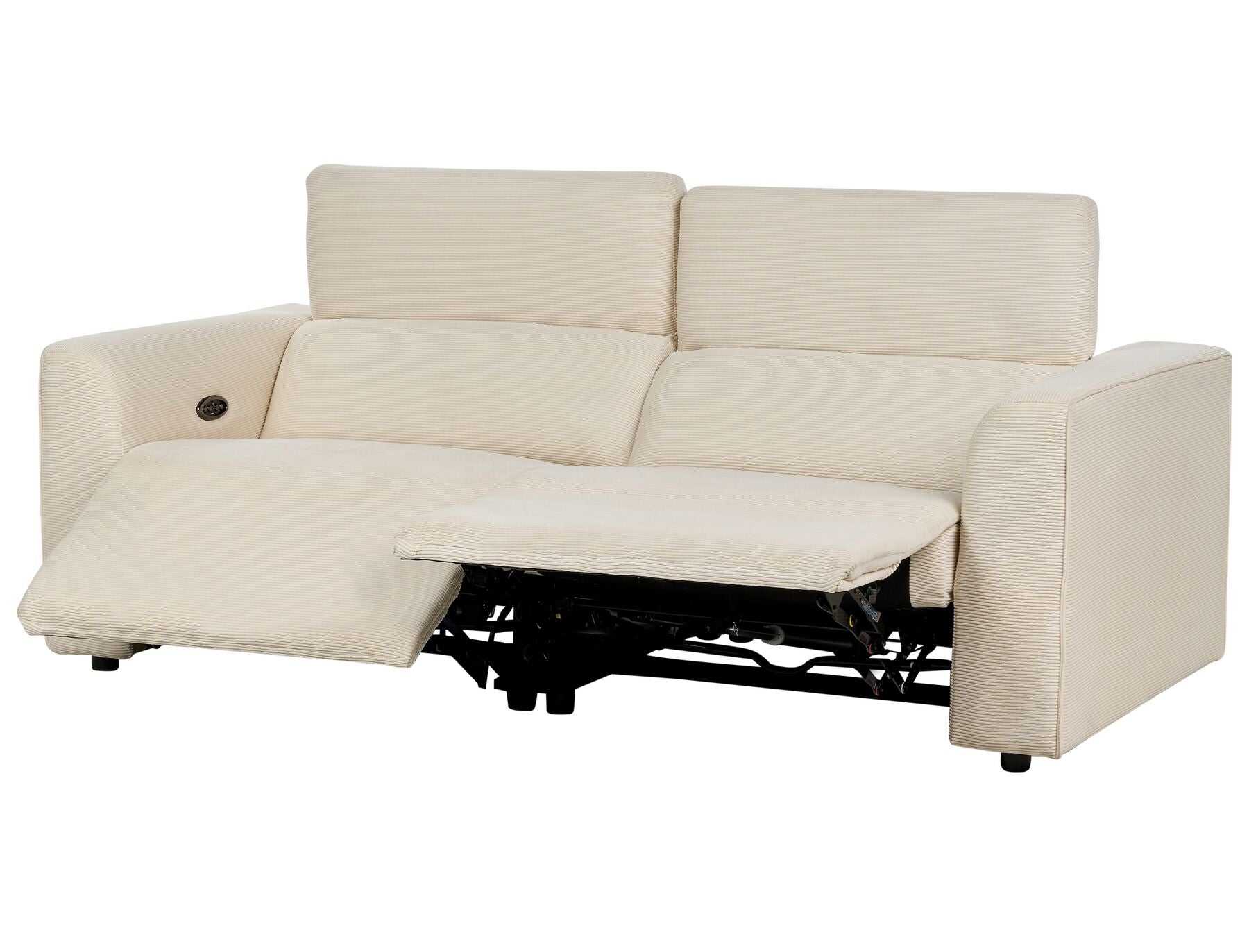 2 Seater Corduroy Electric Recliner Sofa with USB Port Beige ULVEN