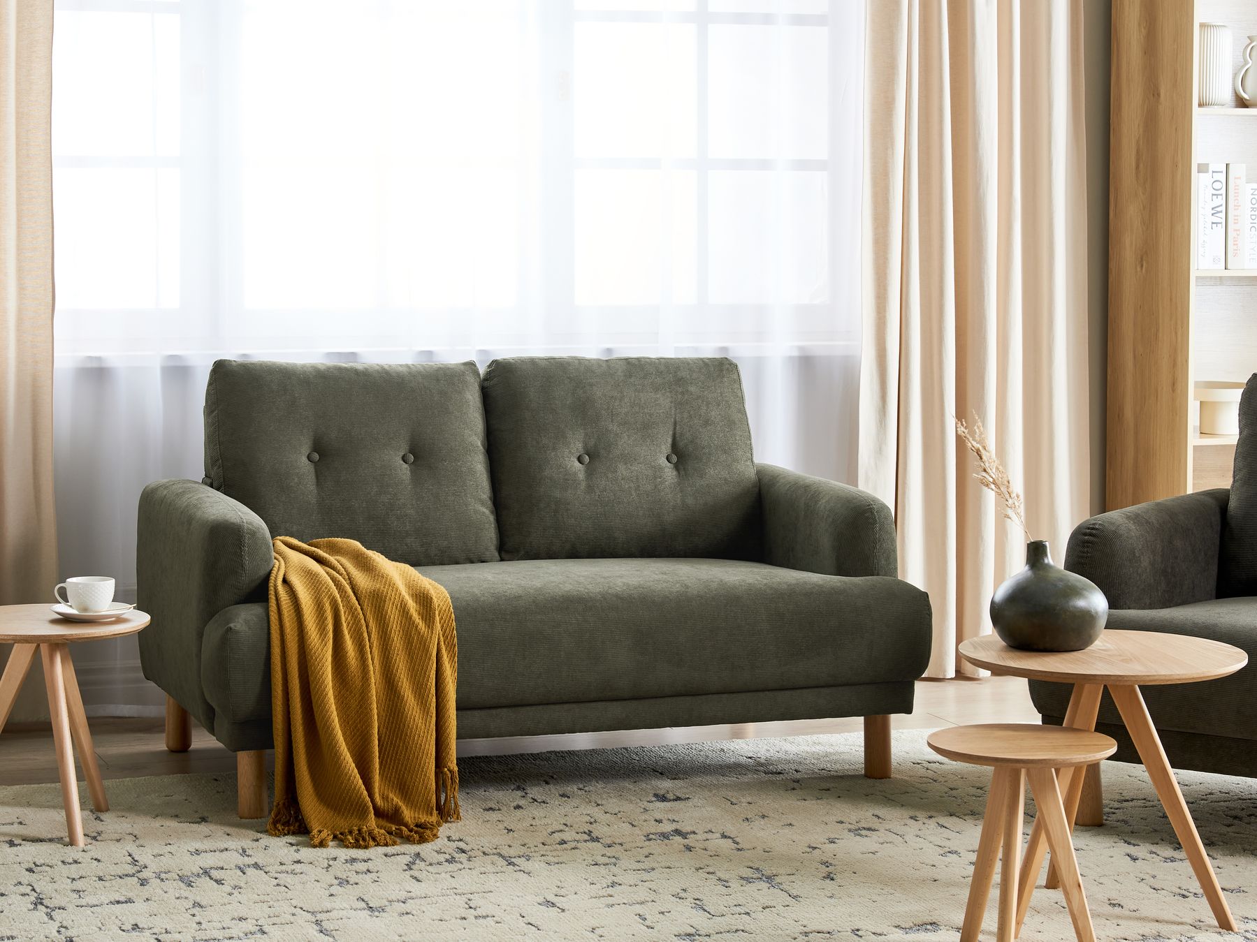2 Seater Corduroy Sofa Dark Green TUVE
