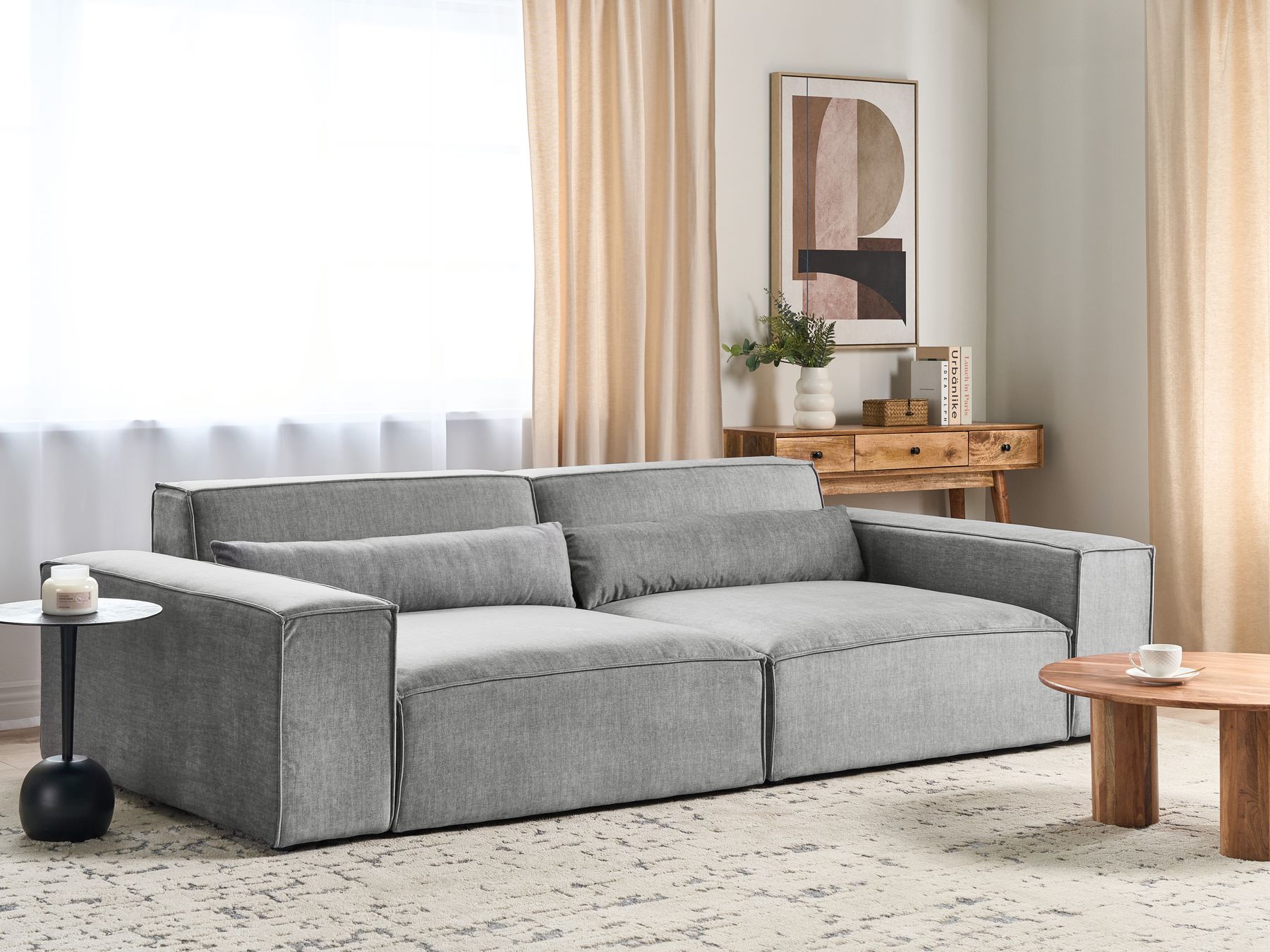 2 Seater Modular Fabric Sofa Grey HELLNAR