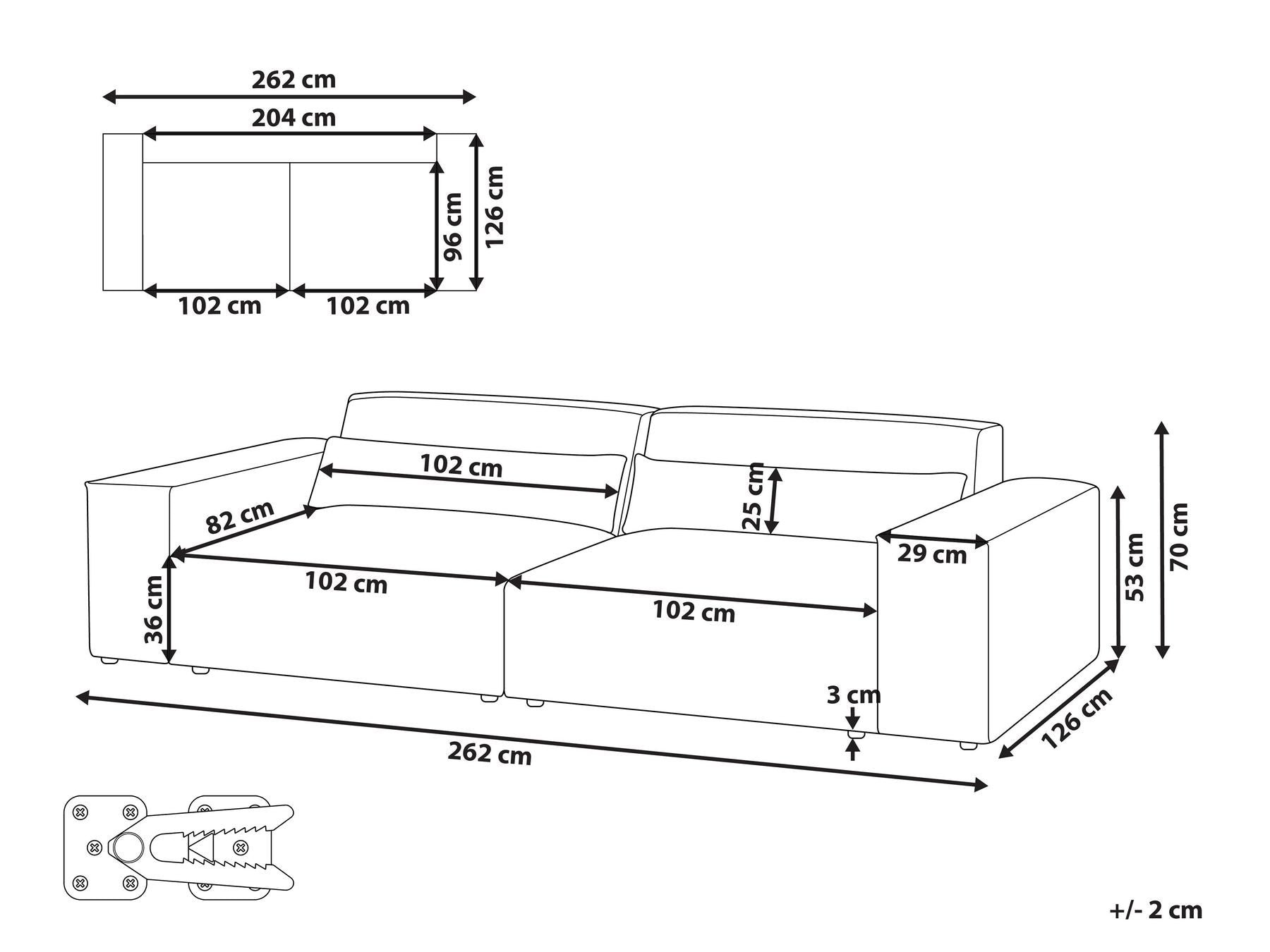 2 Seater Modular Fabric Sofa Grey HELLNAR