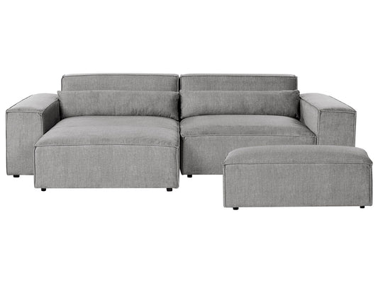 Right Hand 2 Seater Modular Fabric Corner Sofa with Ottoman Grey HELLNAR