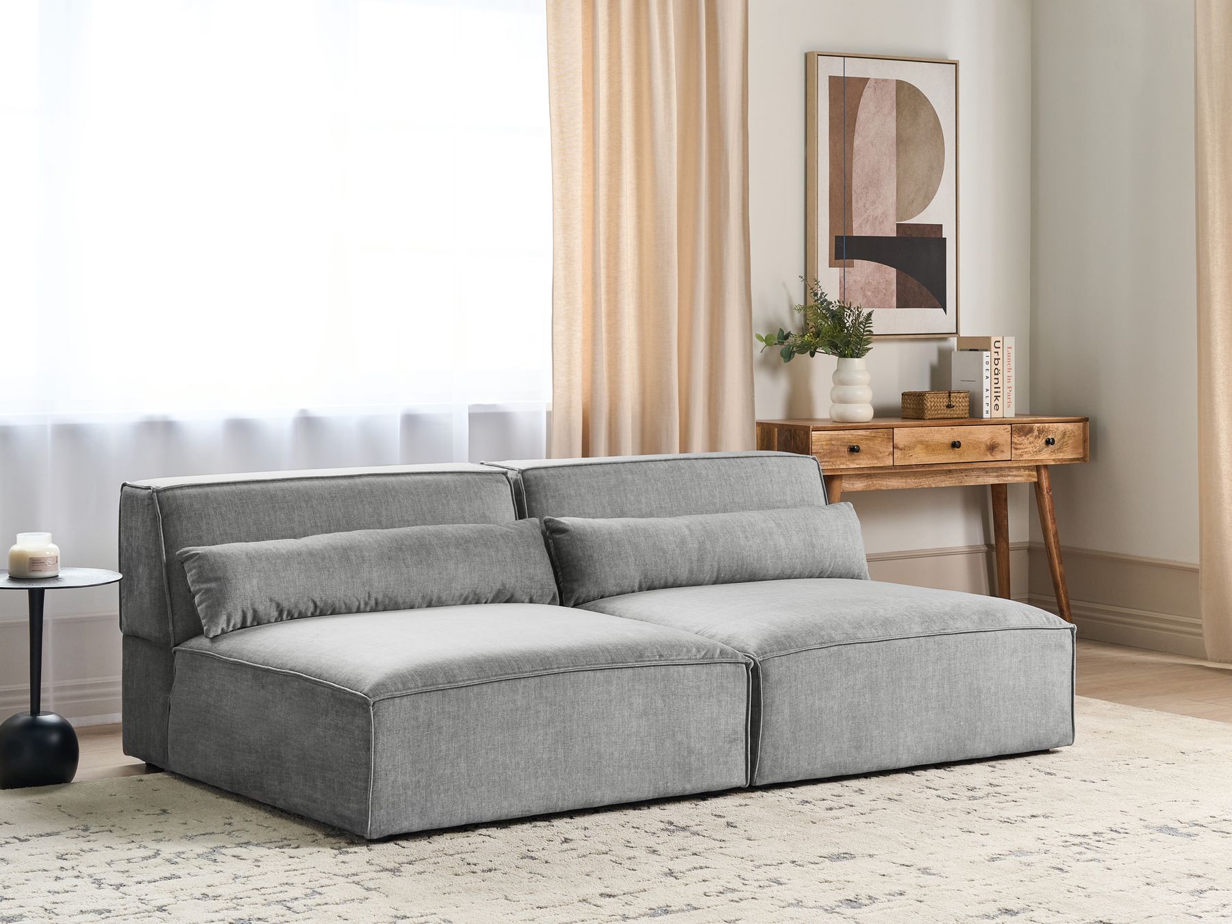 2 Seater Modular Armless Fabric Sofa Grey HELLNAR