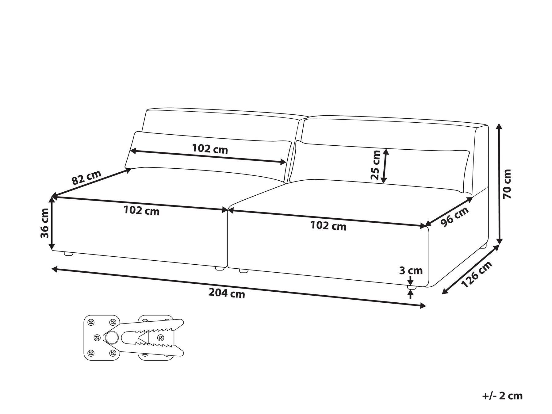 2 Seater Modular Armless Fabric Sofa Grey HELLNAR