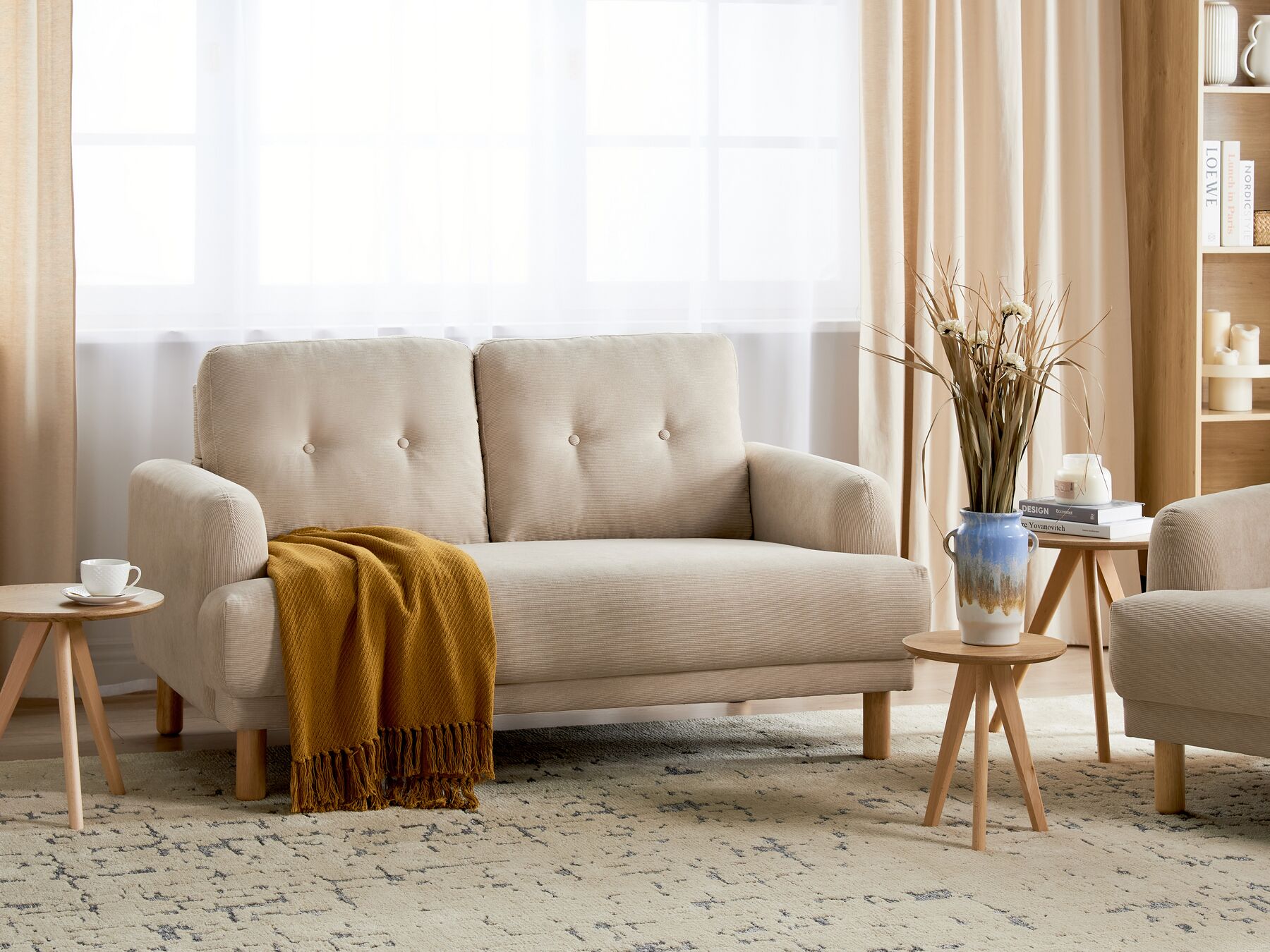 2 Seater Corduroy Sofa Beige TUVE