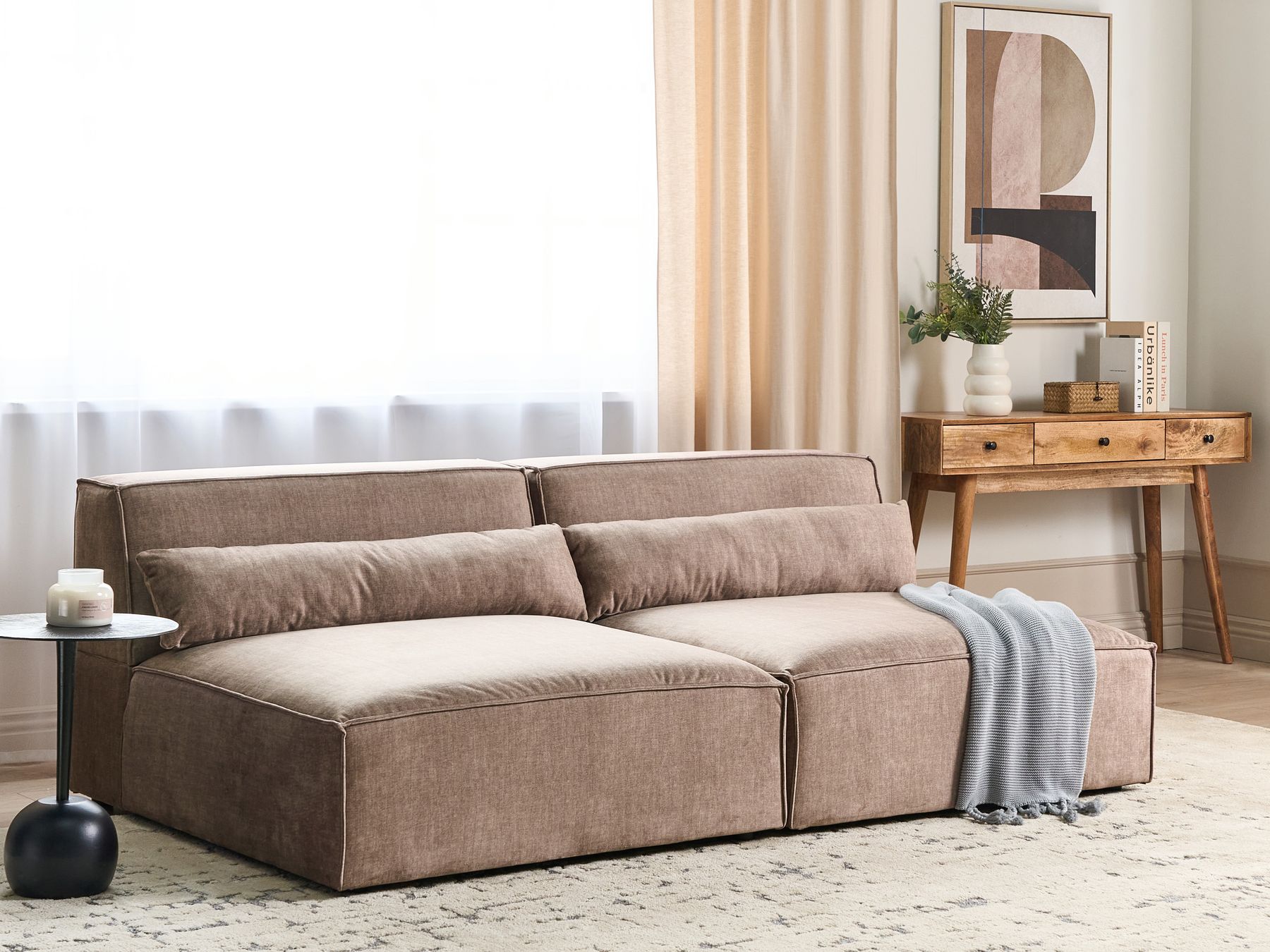2 Seater Modular Armless Fabric Sofa Brown HELLNAR