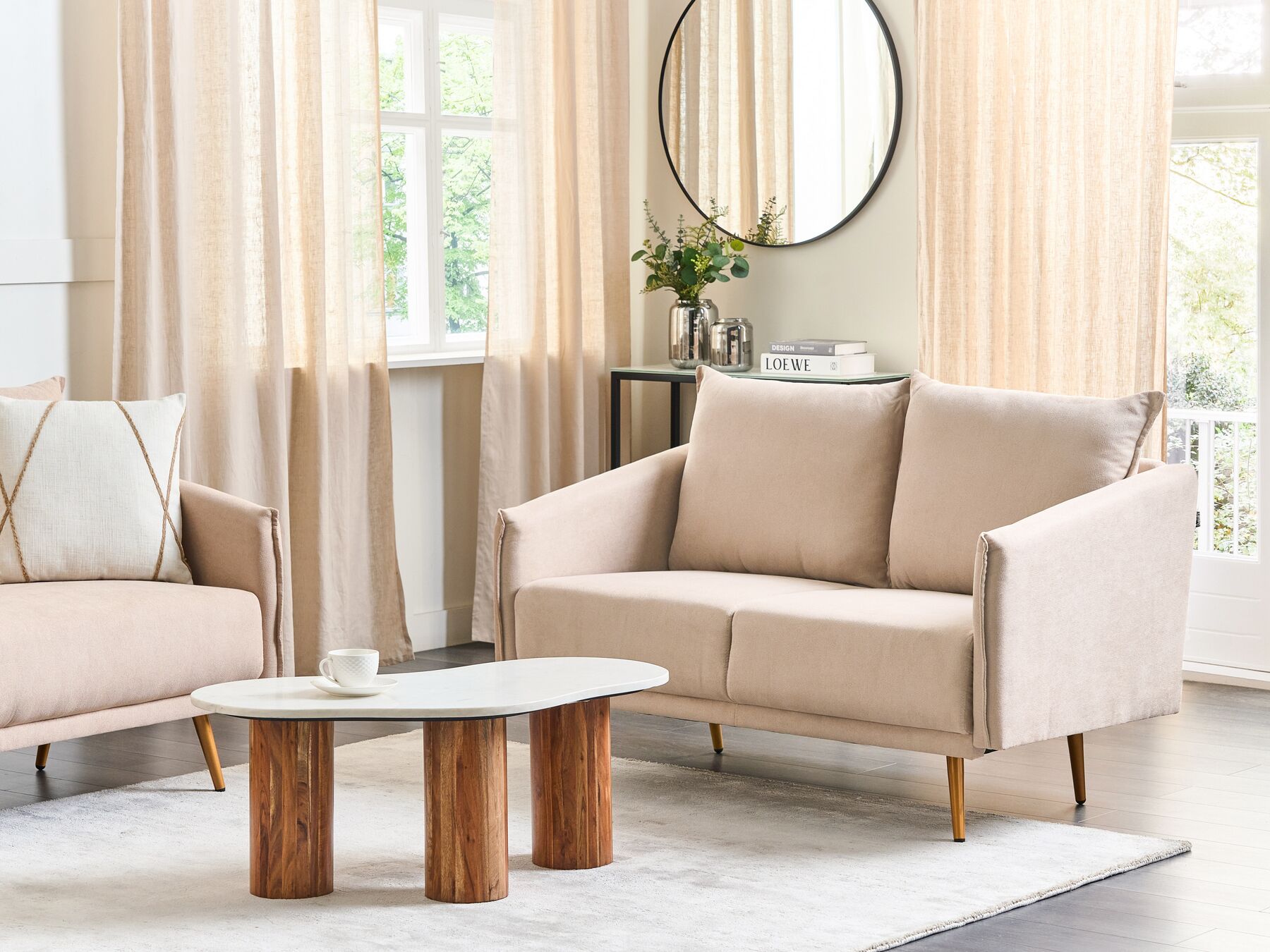 2 Seater Velvet Sofa Beige MAURA