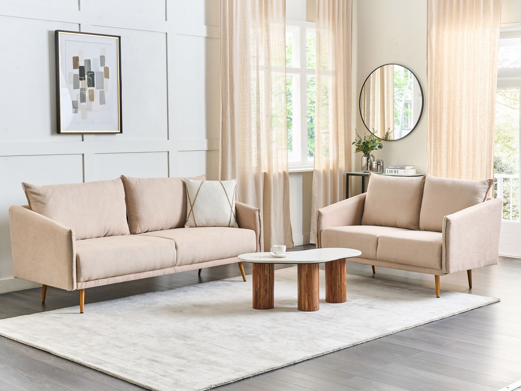 2 Seater Velvet Sofa Beige MAURA