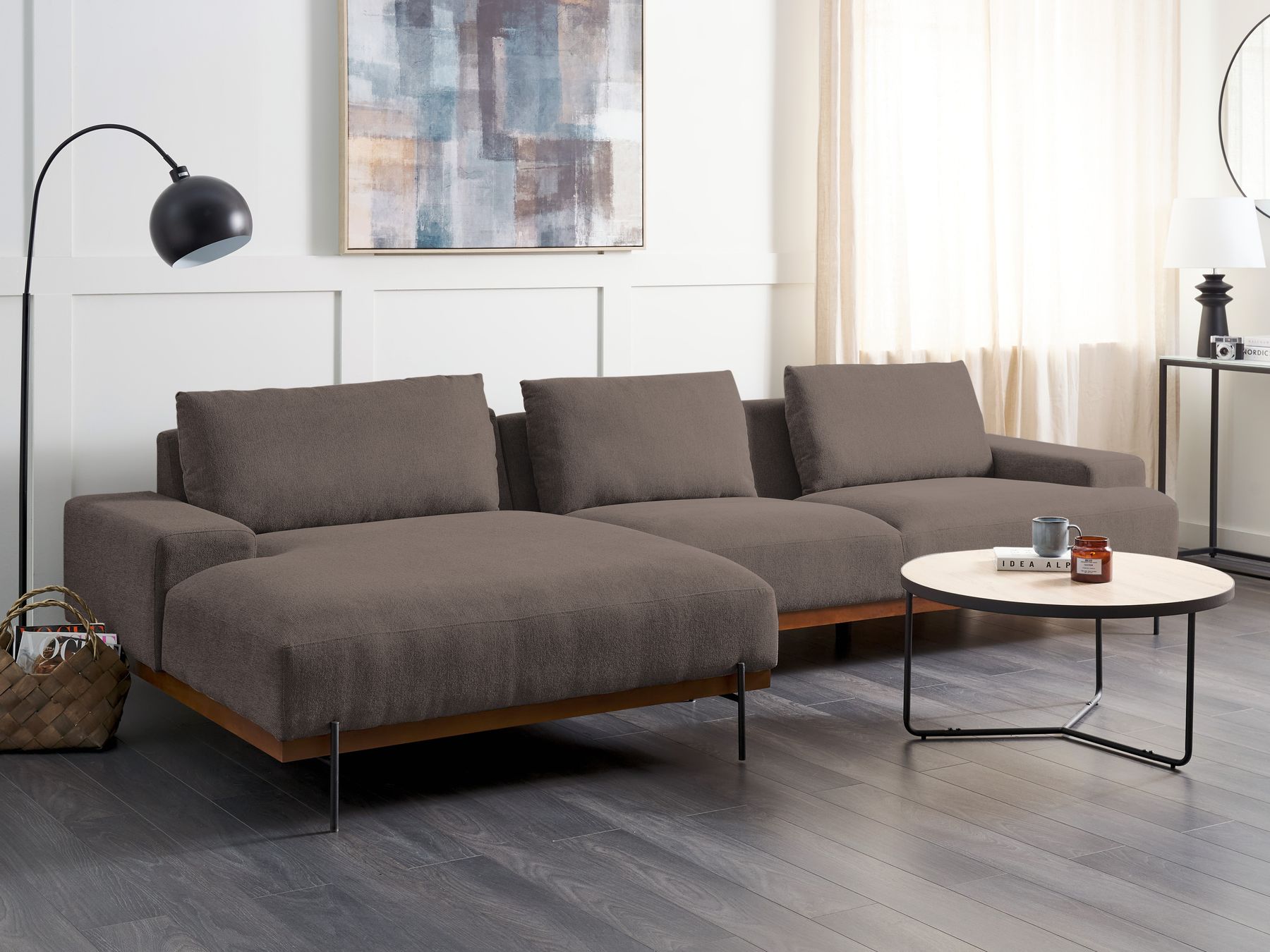 Right Hand Corner Fabric Sofa Brown MARIFERD