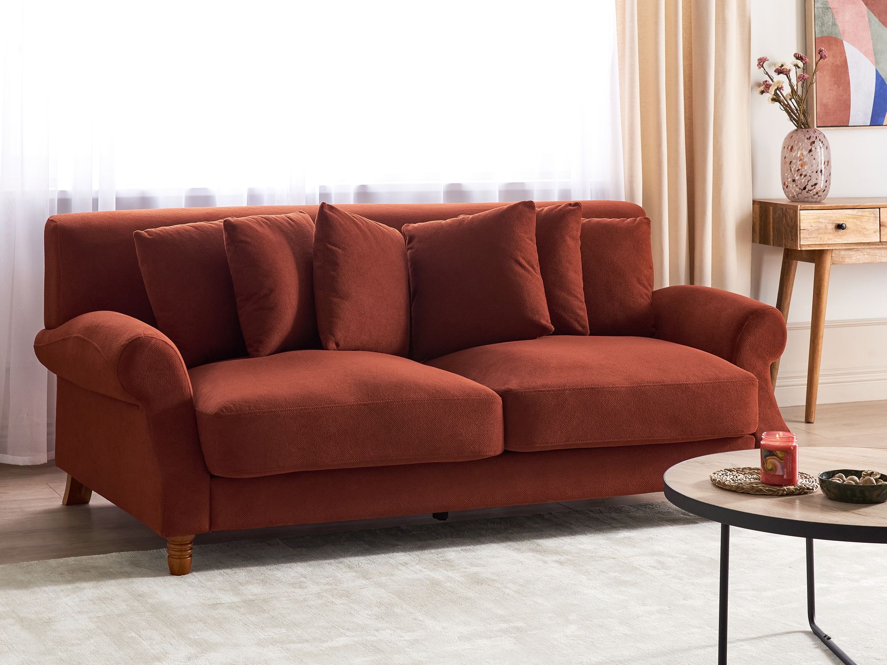 2 Seater Fabric Sofa Red EIKE
