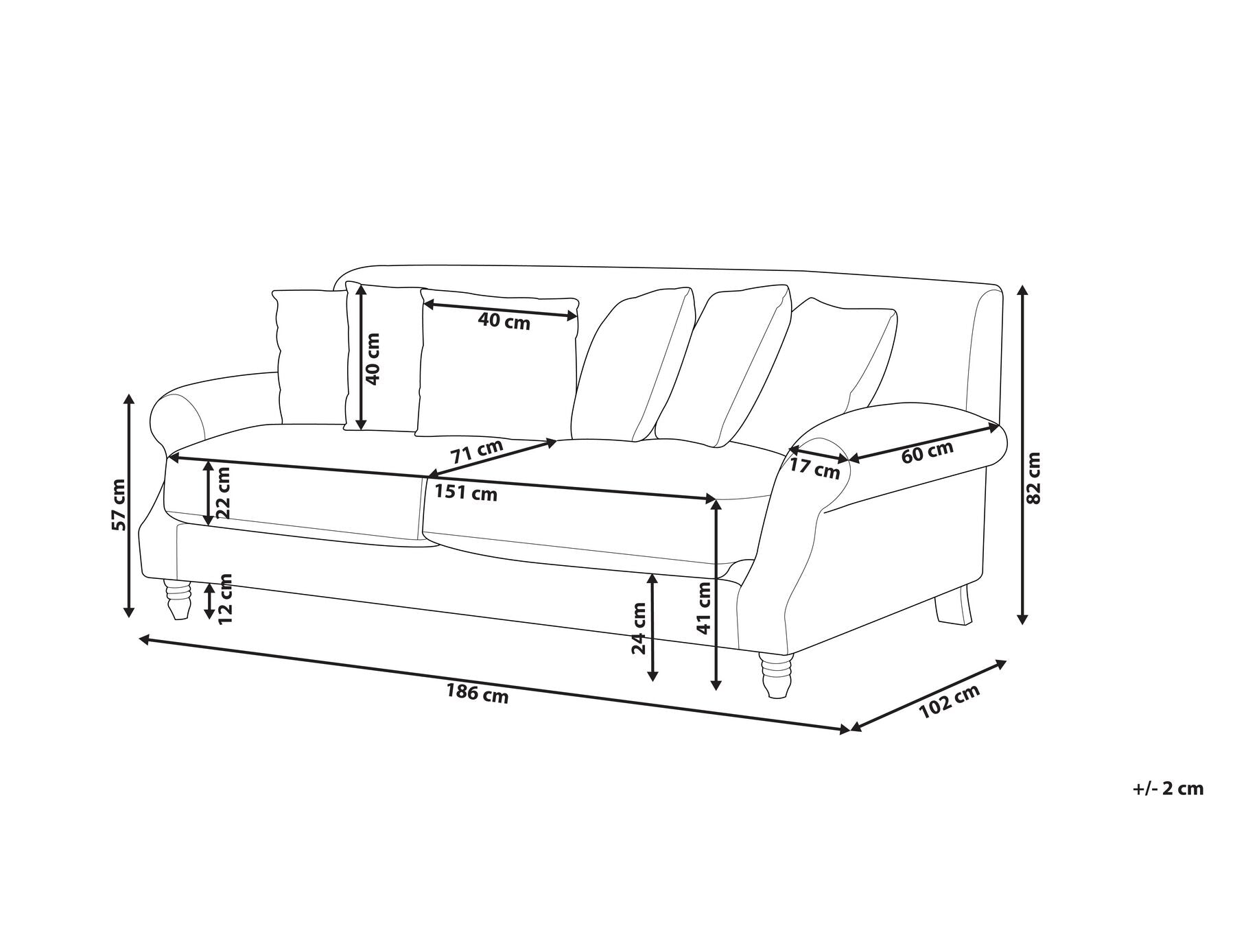 2 Seater Fabric Sofa Red EIKE