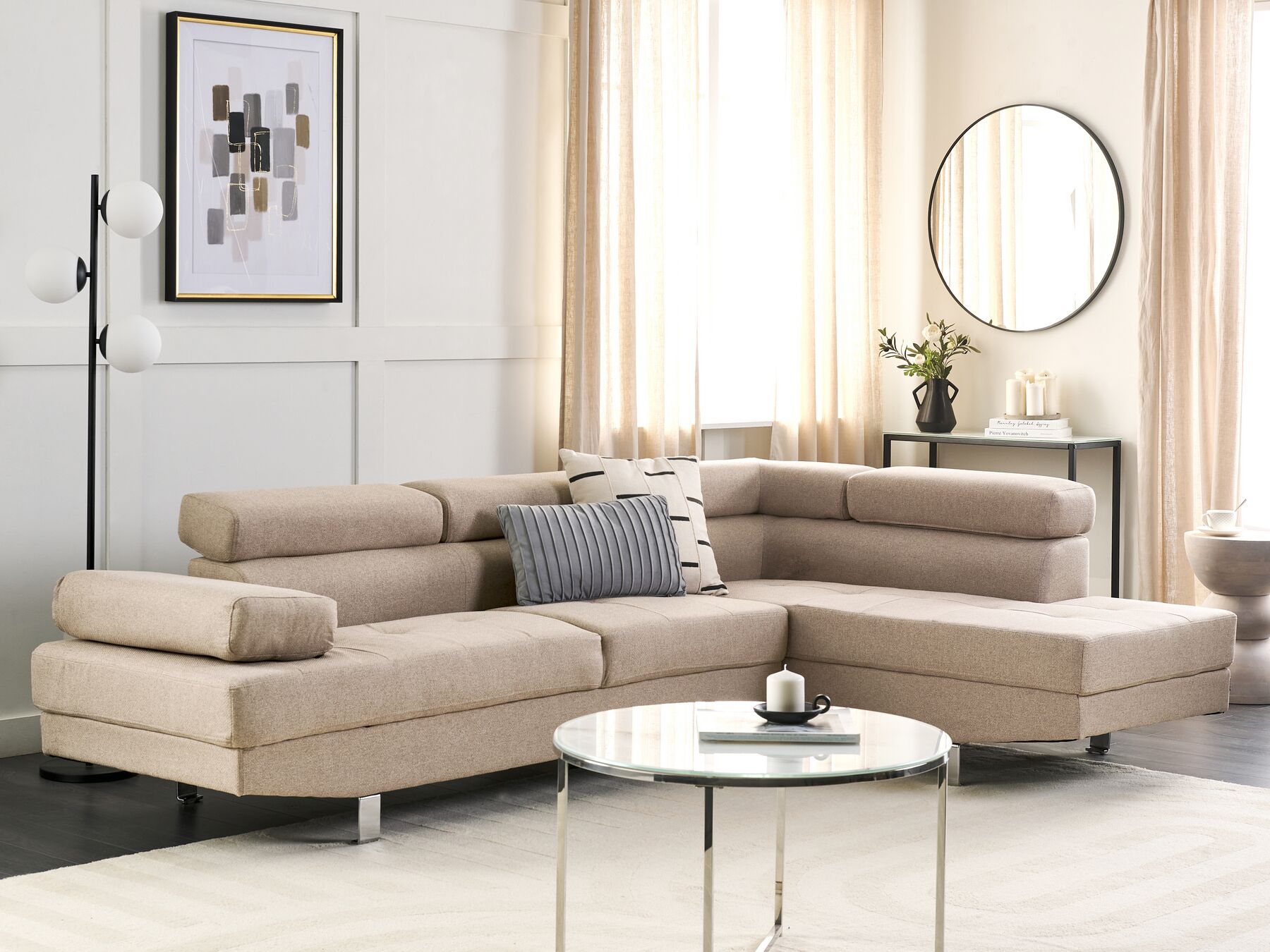 Left Hand Corner Fabric Sofa Beige NORREA