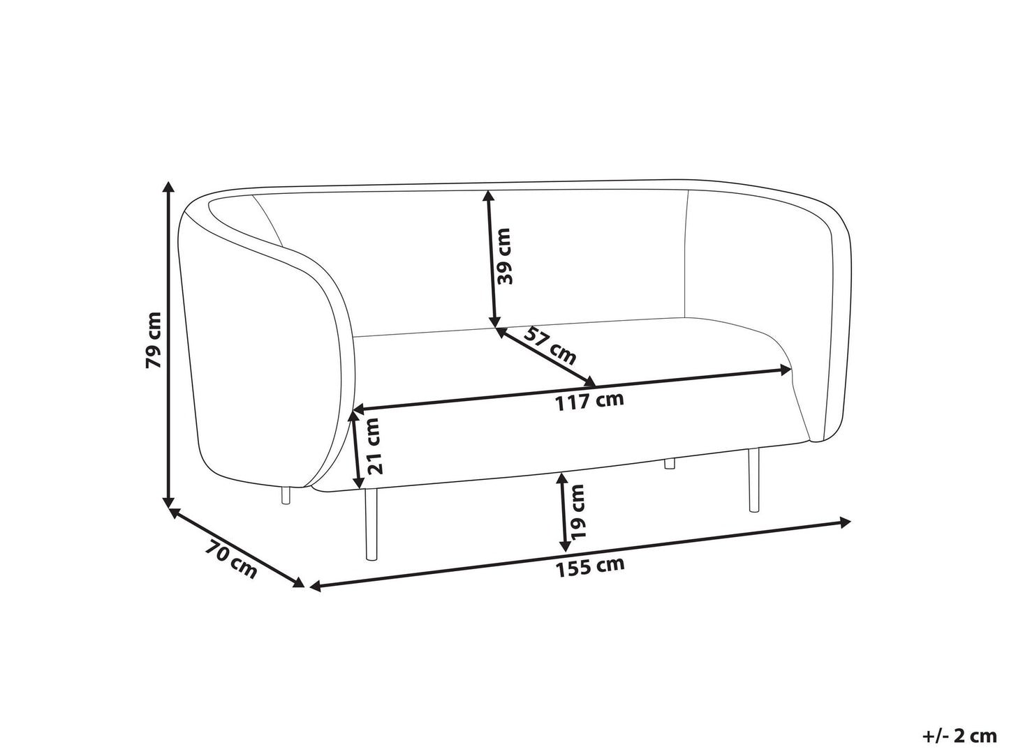2 Seater Fabric Sofa Black LOEN