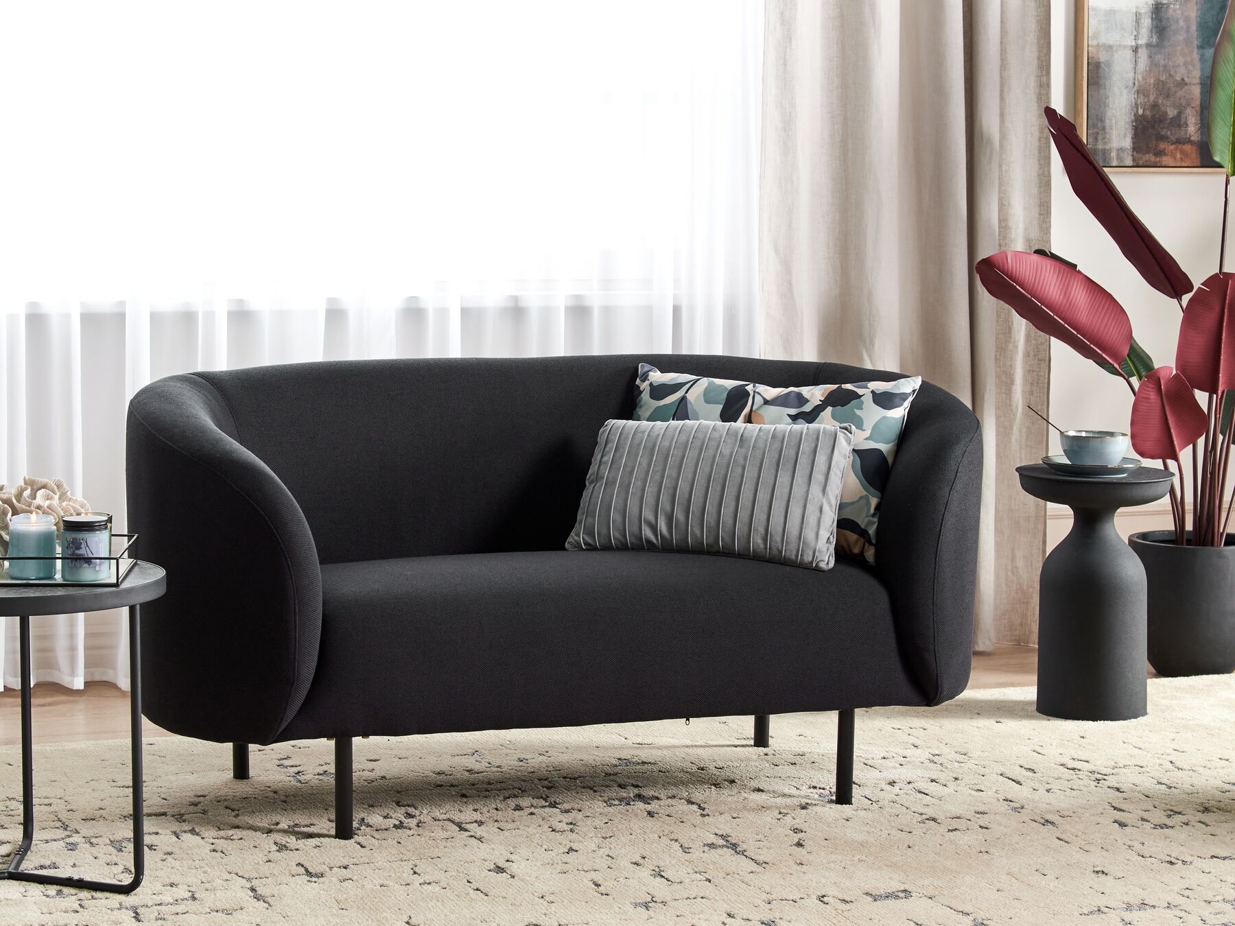 2 Seater Fabric Sofa Black LOEN