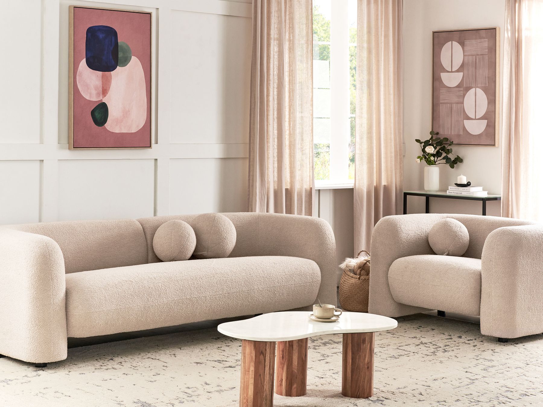 3 Seater Boucle Sofa Beige LEIREN